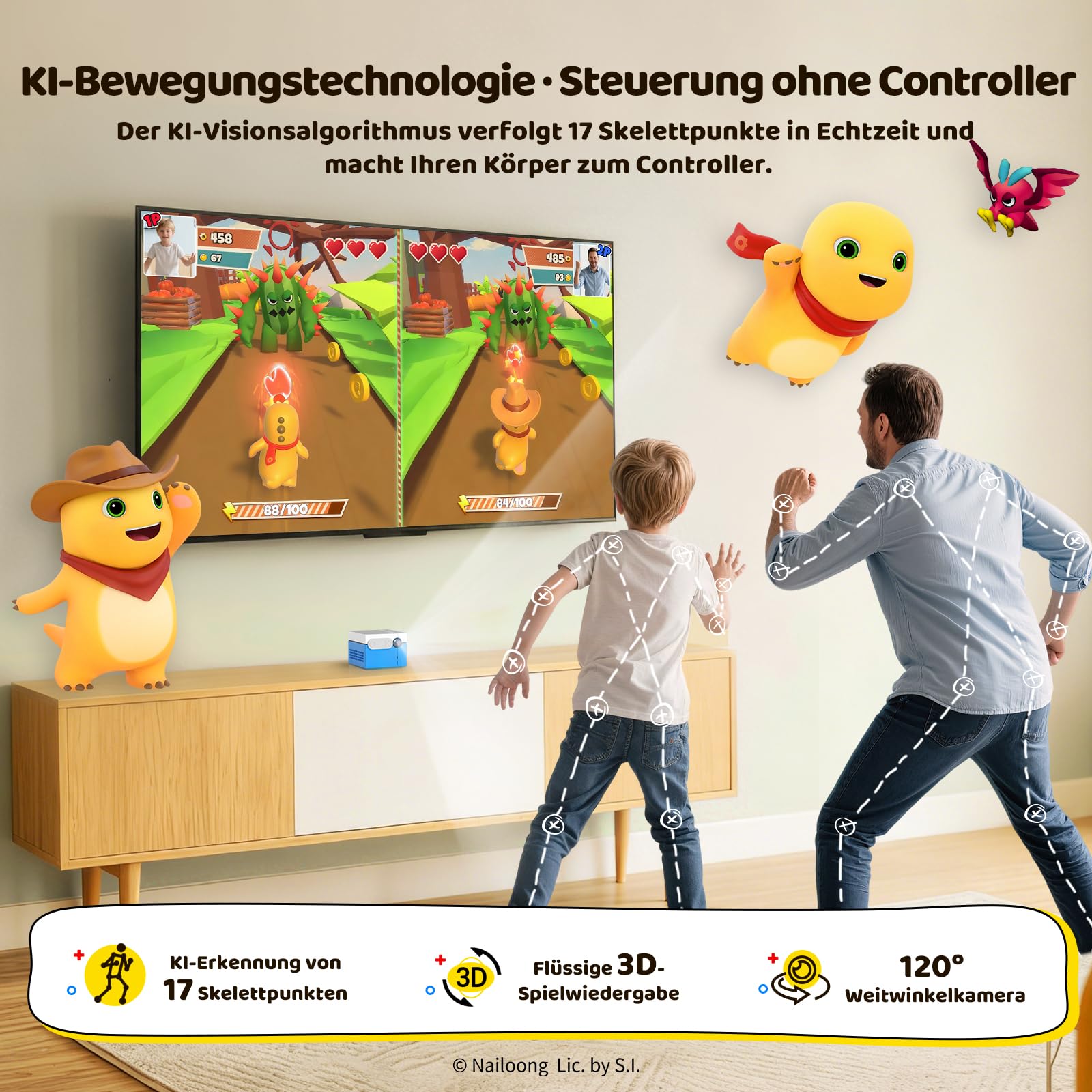 KINHANK MotionX Spielkonsole für Kinder & Familie mit KI-Bewegungserkennung | Kein Abonnement Nötig, Monatliche Updates, Keine Controller Erforderlich, Interaktives Videospielsystem für die Ganze Familie