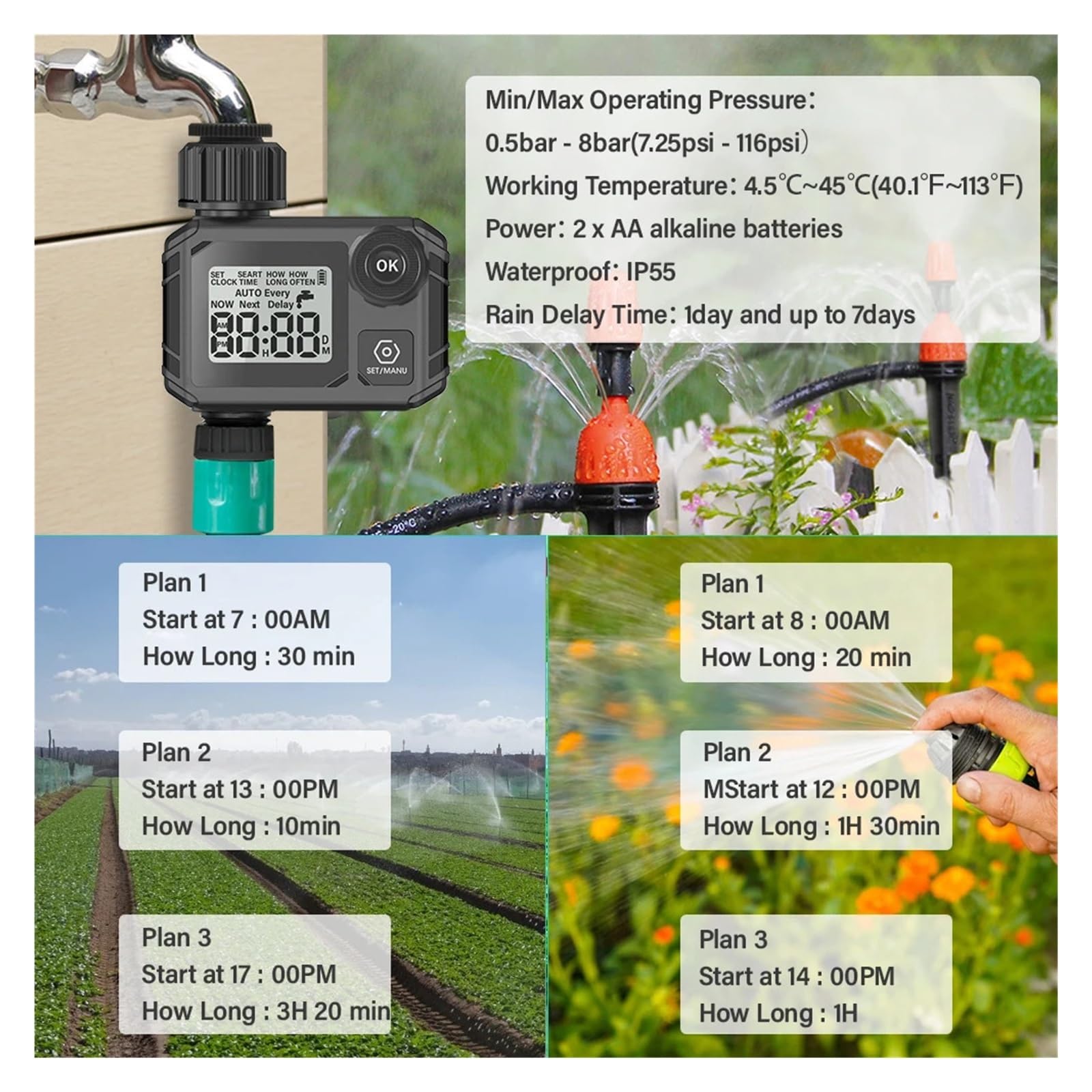 Inteligentny Zawór LCD Cyfrowy Automatyczny Zraszacz Wody Roślina Zewnętrzna Podlewanie Gospodarstwa Kontroler Nawadniania Dla 1/2 "i 3/4"