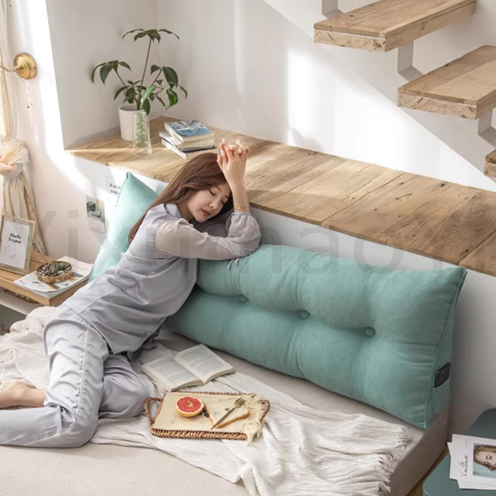 Genérico Respaldo Cama Cojines, Cojín de Respaldo Triangular para Cabecera, Almohada de Cuña con Funda Extraíble, Cojín de Posicionamiento para Camas y Sofás,J-80x50x20cm