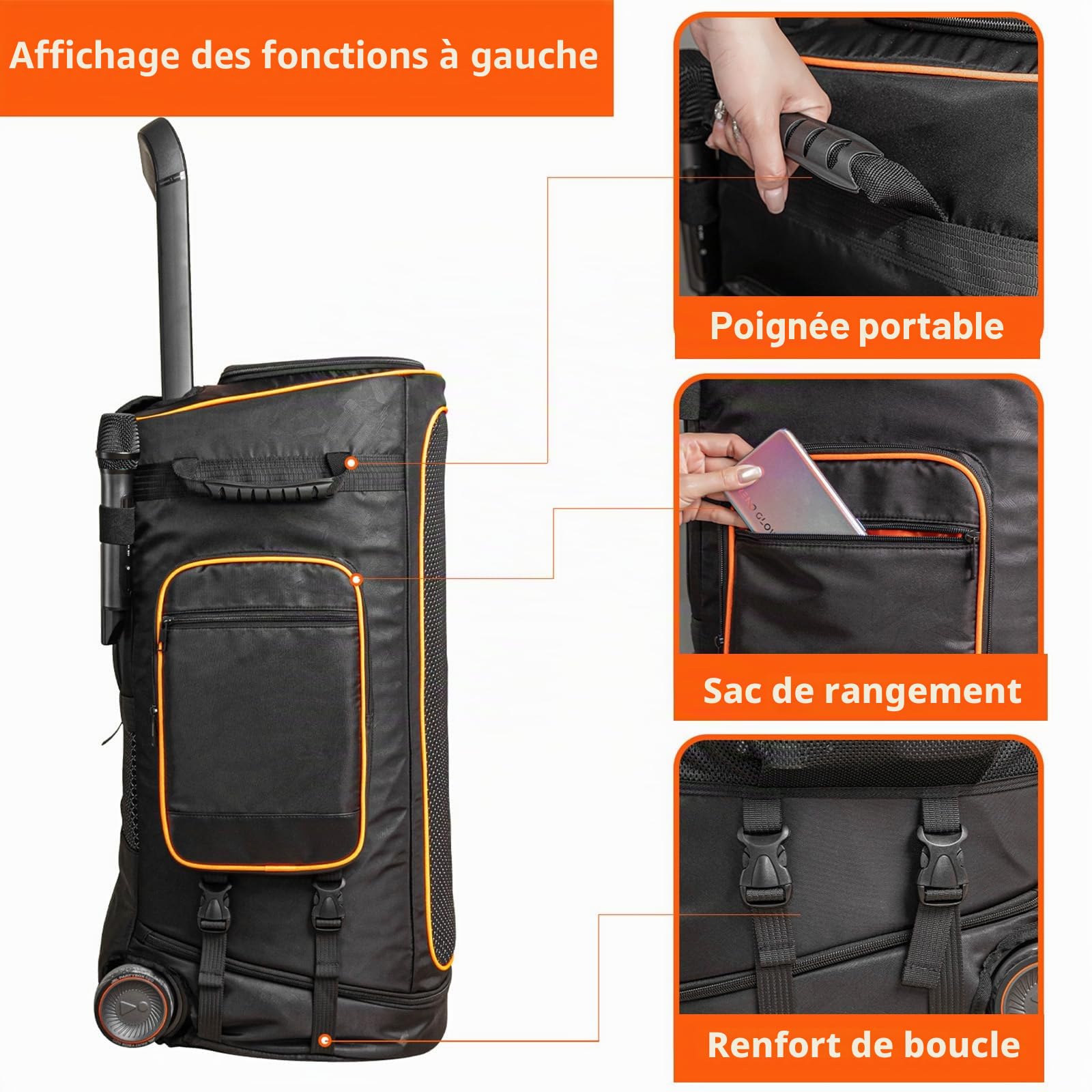 Sac à roulettes JBL PartyBox 520 – Housse de protection, rangement portable pour haut-parleur et accessoires, sac de voyage durable pour DJ