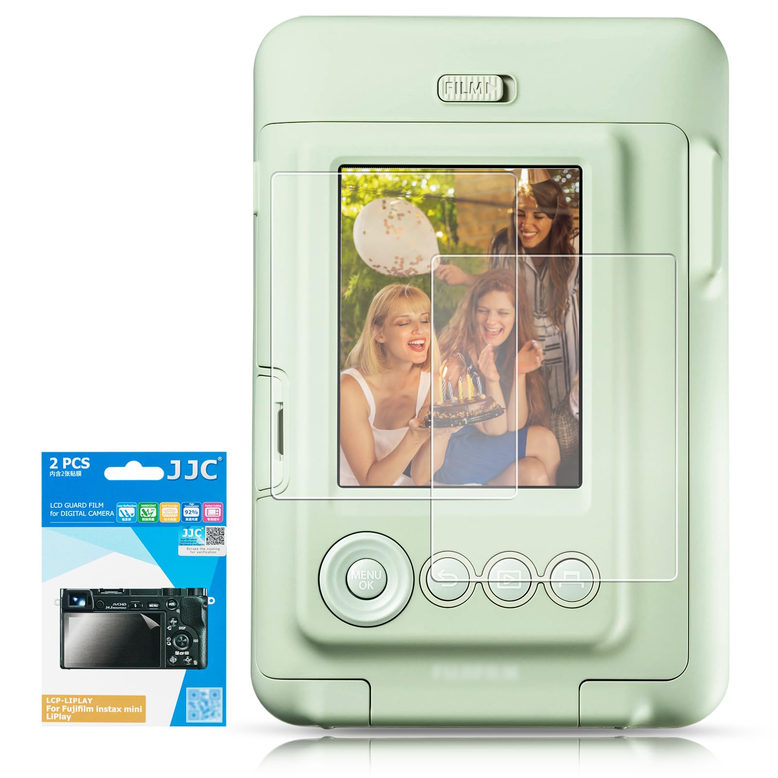 JJC 2 Pack PET Film Screen Protector Compatible for Fujifilm Instax Mini Liplay Anti-Fingerprint Anti-Scratch Water-Resistant 3H Ultra-Thin LCD Protector Cover