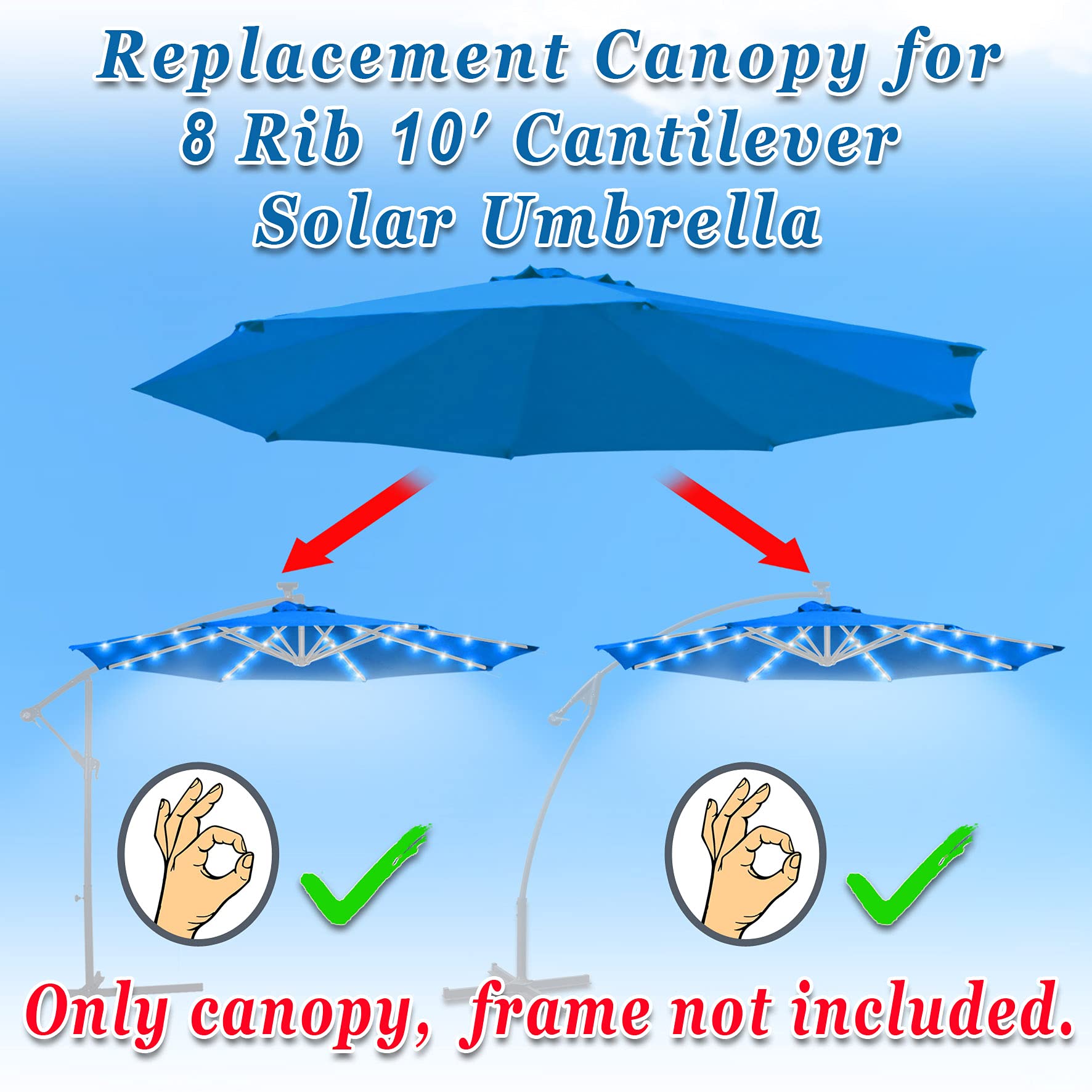Strong Camel Replacement Canopy Cover for 10' Cantilever Patio Umbrella Offest Parasol Top Cover (Blue)