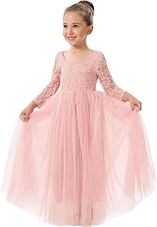 Girl Paisley Lace Back A-Line Straight Tutu Tulle Party Flower Girl Dress - Buy now