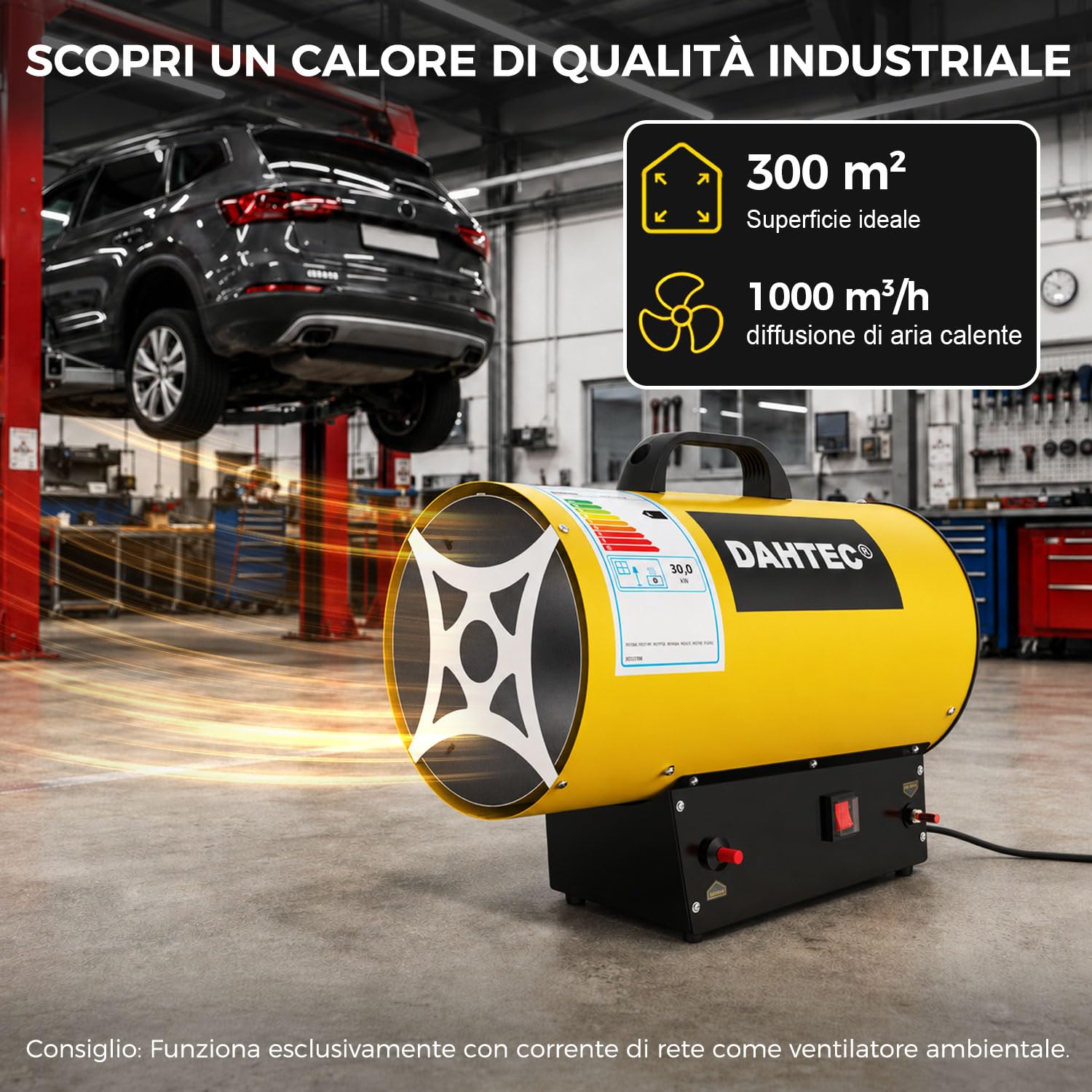 Riscaldatore Mobile a Gas 30 kW - Cannone Termico - Termoventilatore a Gas - Riscaldamento Radiante - Accensione Piezoelettrica - per Cantieri, Officina, Serra