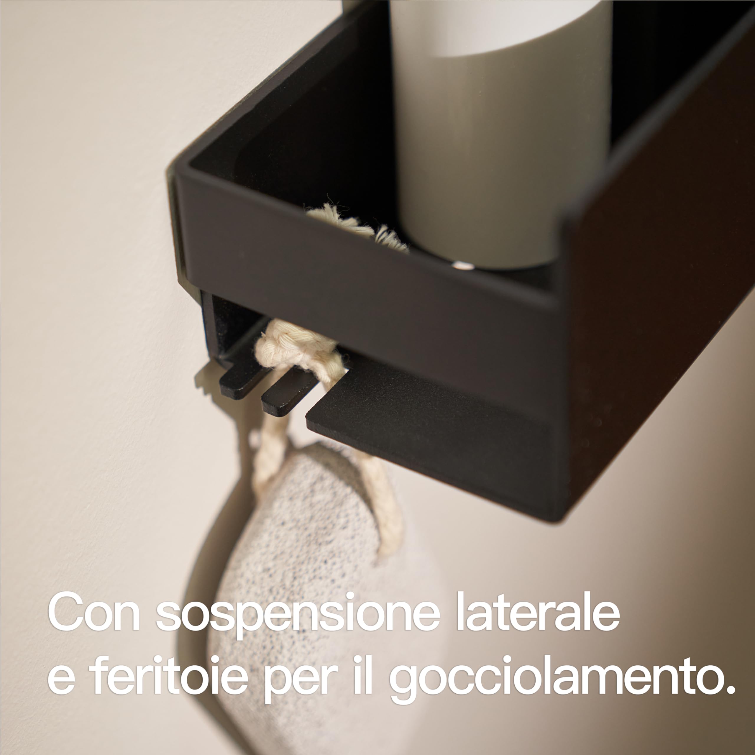 Design Amburgo Mensola doccia senza foratura I Porta sapone per doccia | Mensole Bagno I Portasapone doccia I Mensola Adesiva da Parete I 2 Ganci | Mensola bagno nero 42 cm