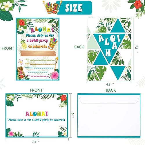 Miniatura 4 de WERNNSAI Hawaiian Aloha Luau - Invitaciones de fiesta con sobres, juego de 20 tarjetas de invitación para piscina de verano, tropical, cumpleaños,