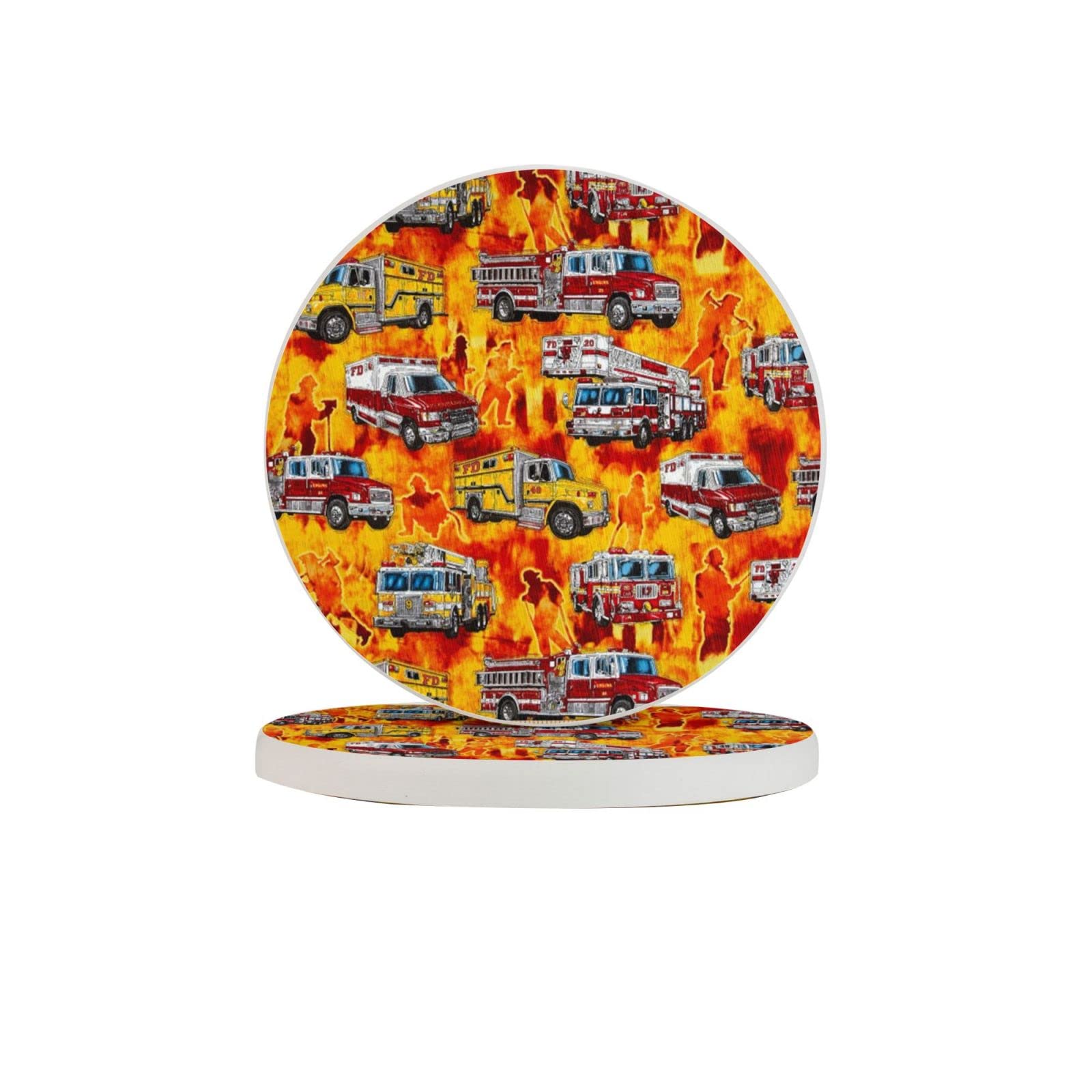 Fireman Fire Truck Six Piece Drink Coaster for Tabletop Protection Place Mats for Home Decor