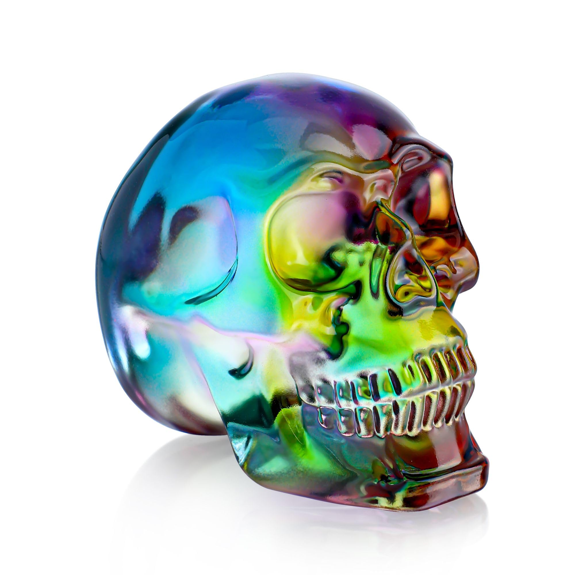 HDCRYSTALGIFTS 3'' Multi-Color Crystal Human Skull Model Statue for Halloween Decorations,Glass Skulls Head Figurine Gothic Decor for Home Day of The Dead