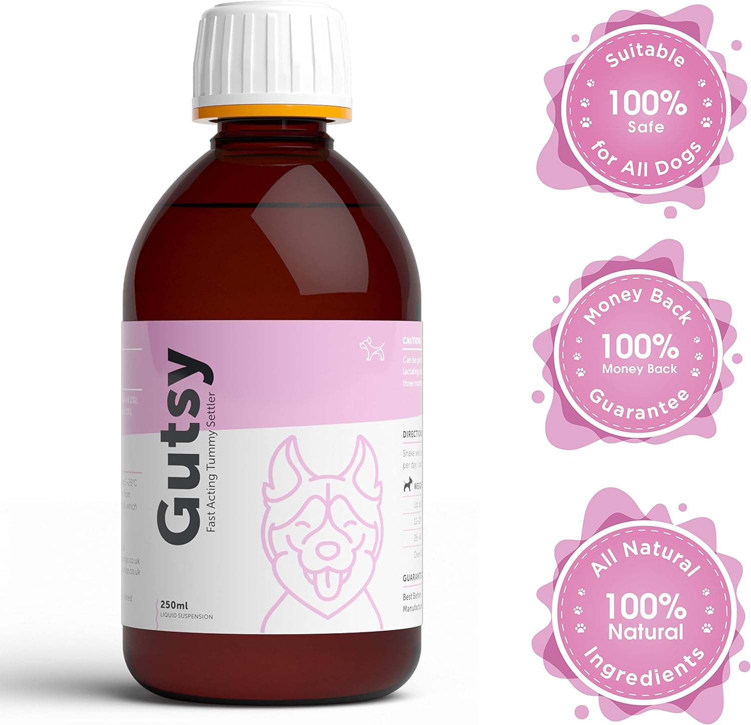 GUTSY 250 ml Natural Fastacting Tummy Settler for Dogs & Puppies with Montmorillonite
