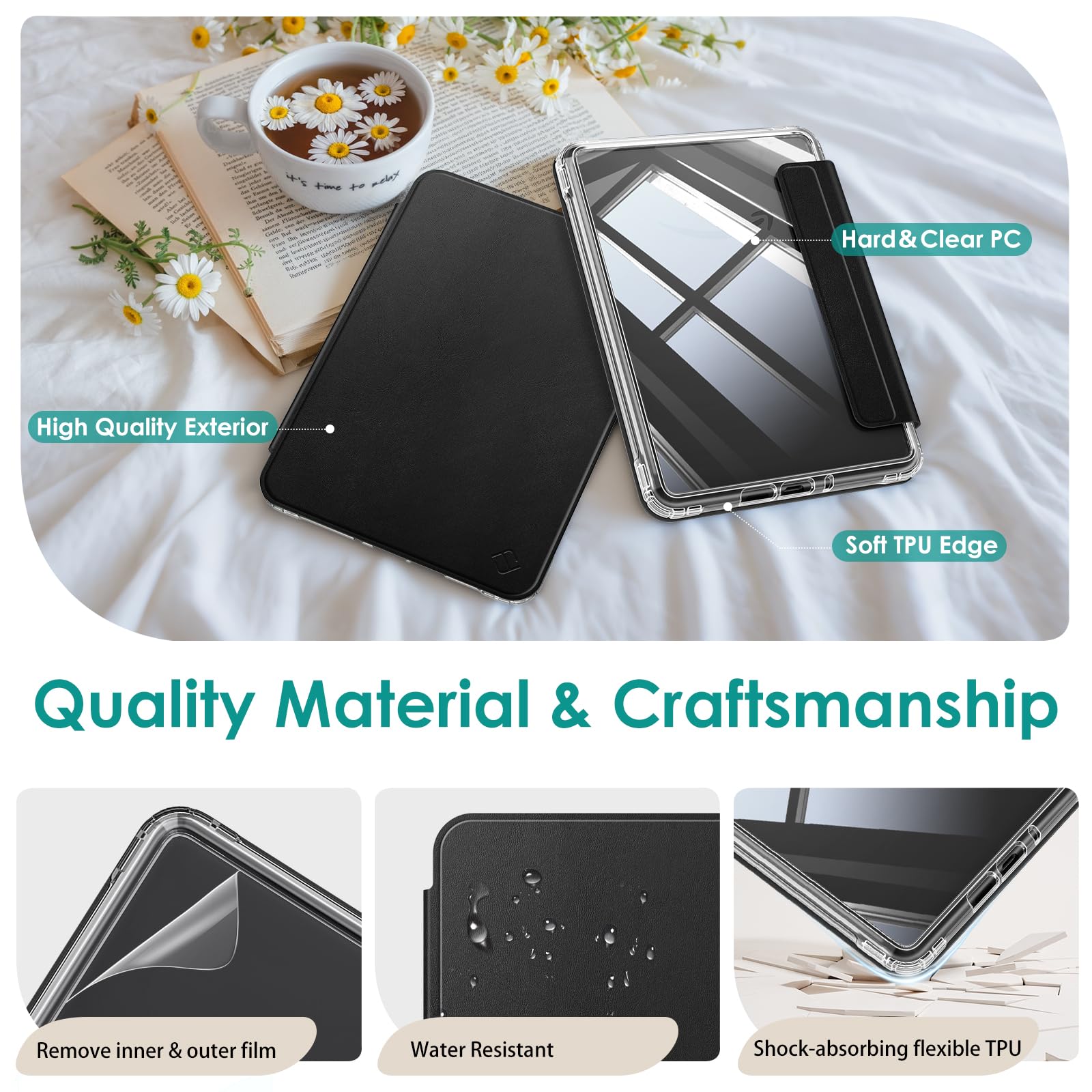 FINTIE Coque Magnétique Détachable pour 7" Kindle Paperwhite (12e Génération, 2024) et Kindle Colorsoft (1re Génération, 2025/2024), Étui Transparent Antichoc avec Bord TPU, Noir