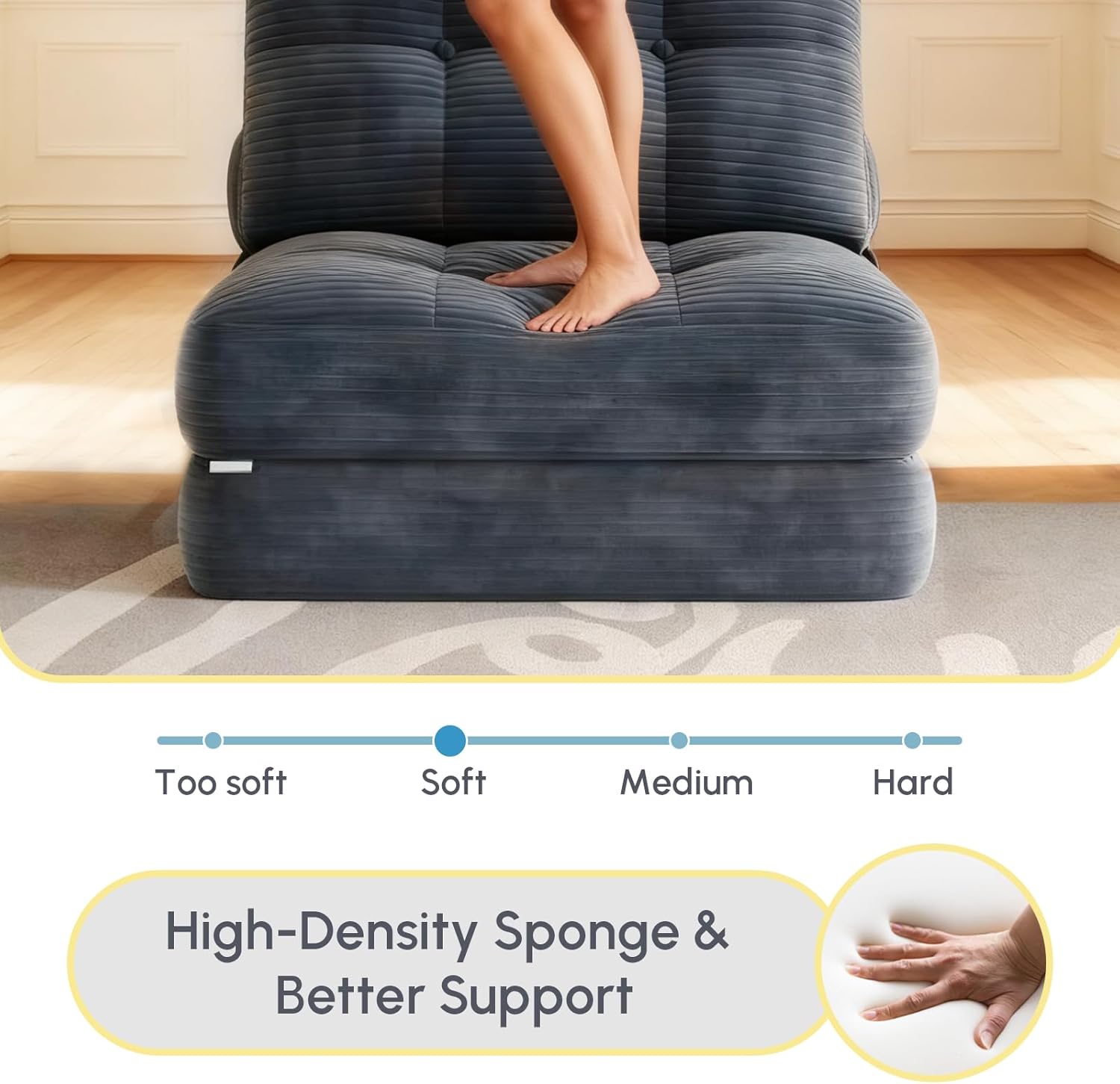 Folding Sofa Bed, Convertible Sleeper Chair with Pillow Foldable Mattress with Back Support