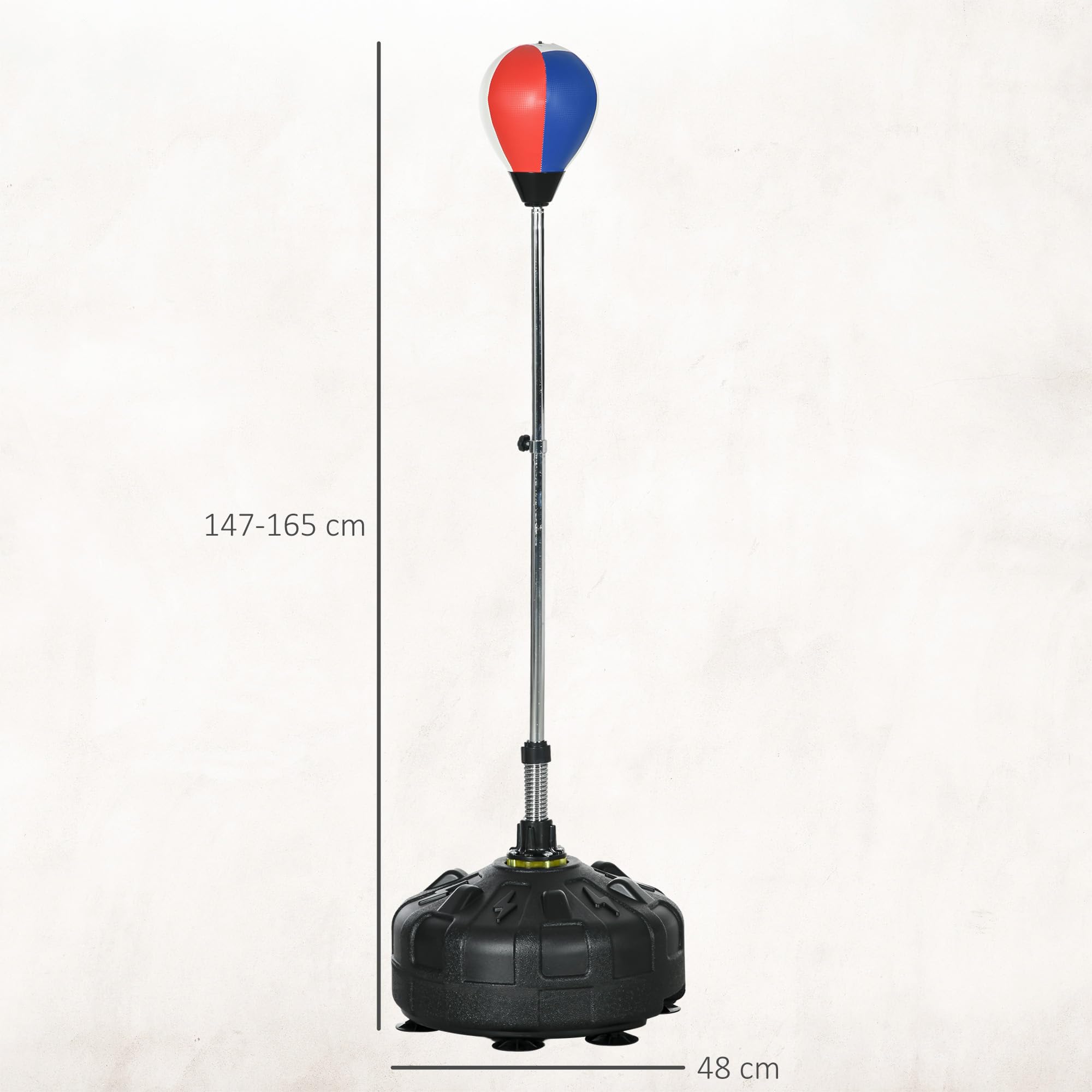 SPORTNOW Punching Ball sur Pied réglable en Hauteur 147-165 cm, Sac de Frappe sur Pied, Base lesté avec 12 ventouses, pour Exercice à Domicile, soulagement du Stress et Fitness, Noir