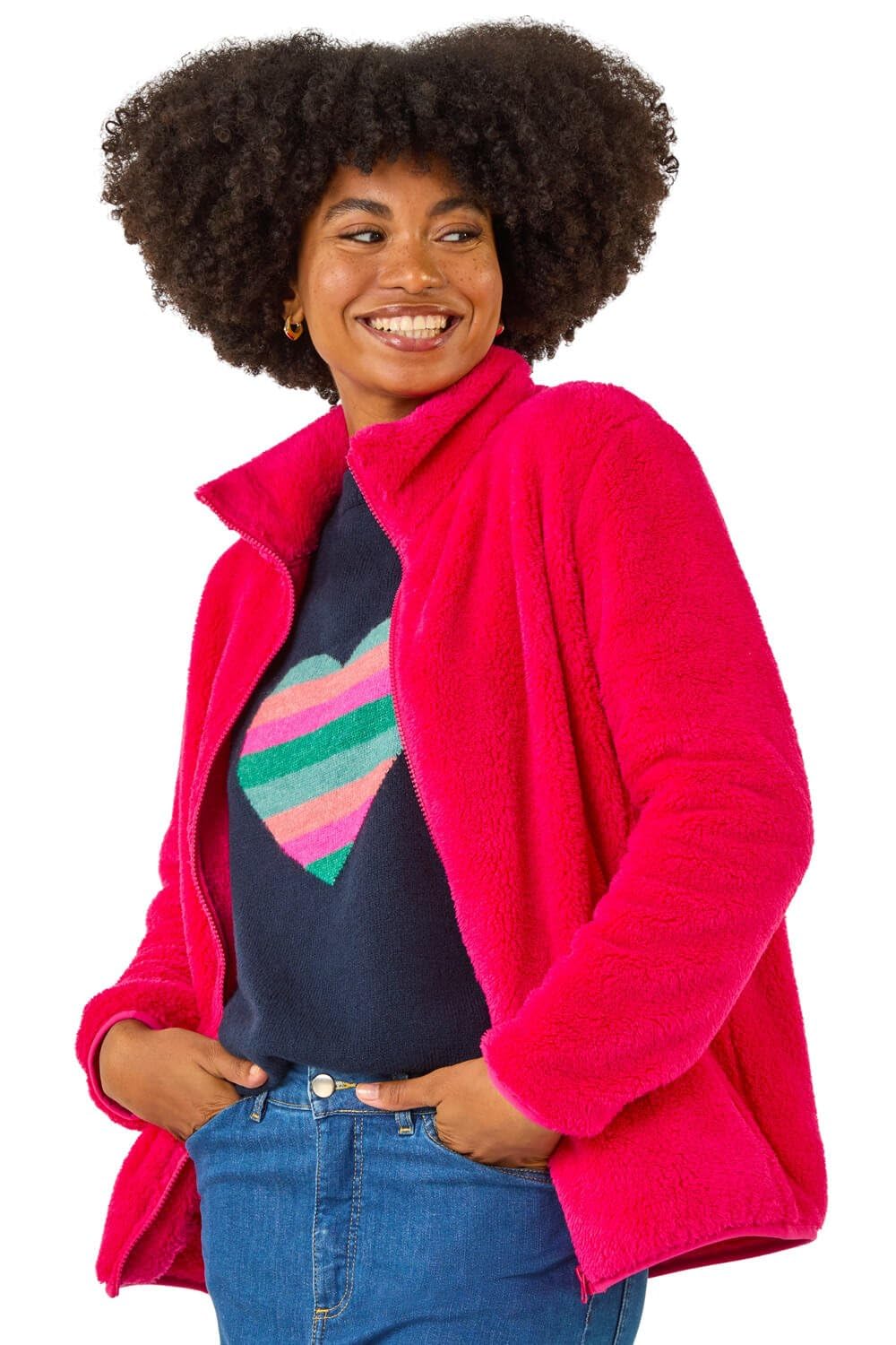 Roman Women's Fuchsia Soft Sherpa Fleece Jacket In | Size: Xl