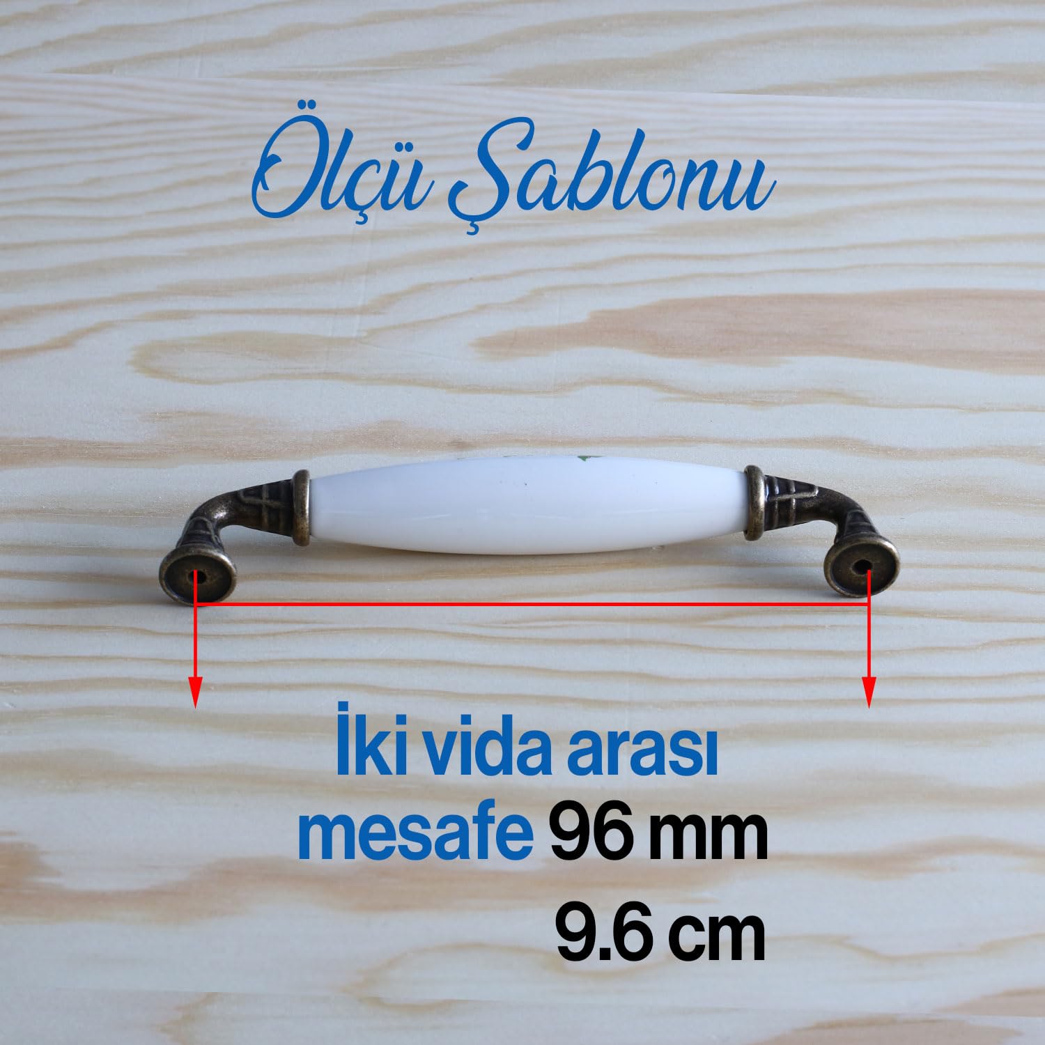 Badem10 Gerçek Porselen Kulp Çiçek Desen Beyaz 96 mm Mobilya Mutfak Kulplar Dolabı Çekmece Dolap Kapak Kulpu