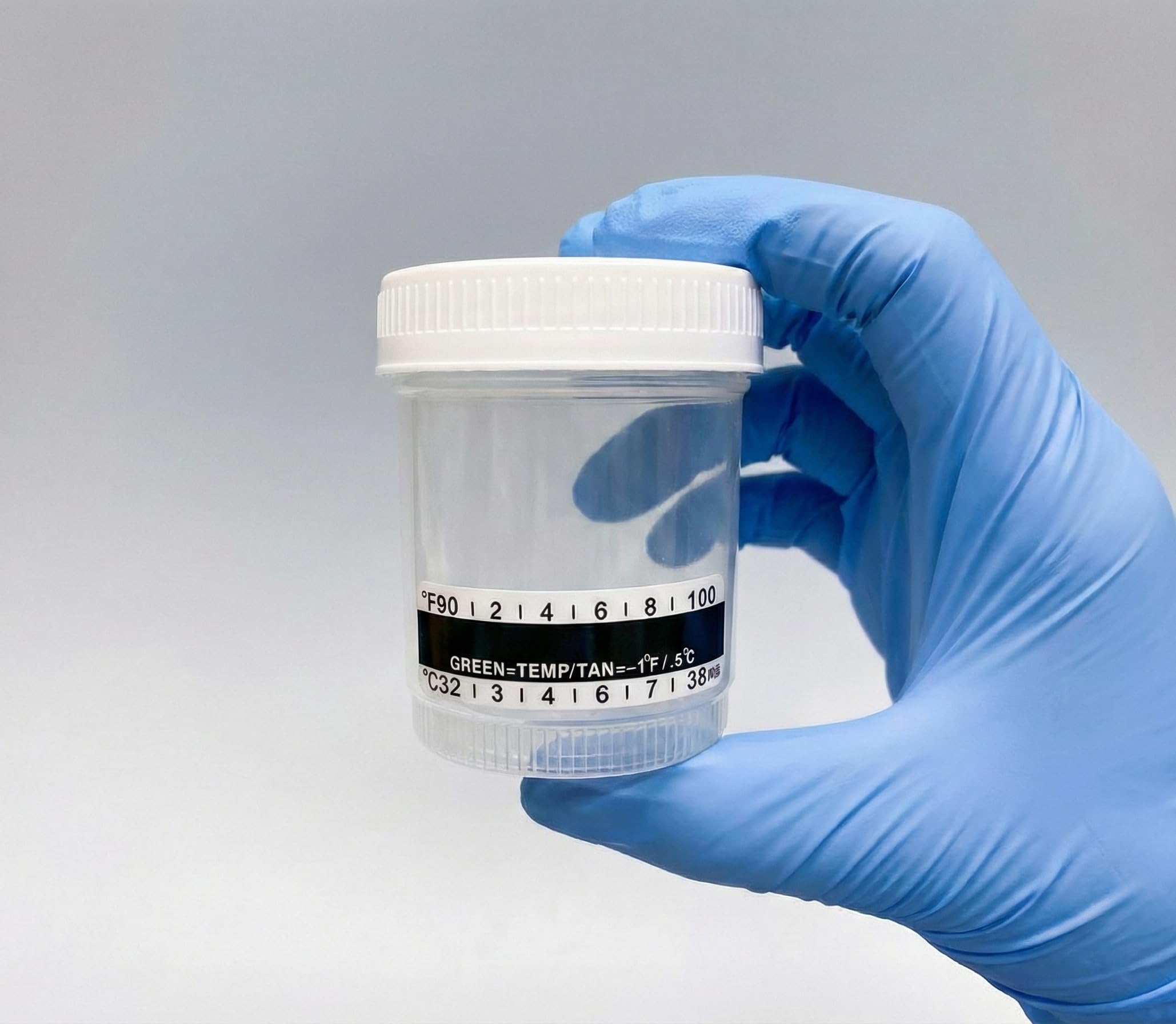 Identify Health Vasos estériles para muestras de orina con tapas, paquete de 25 unidades, colección de orina envueltos individualmente, tira de temperatura, escala de graduación