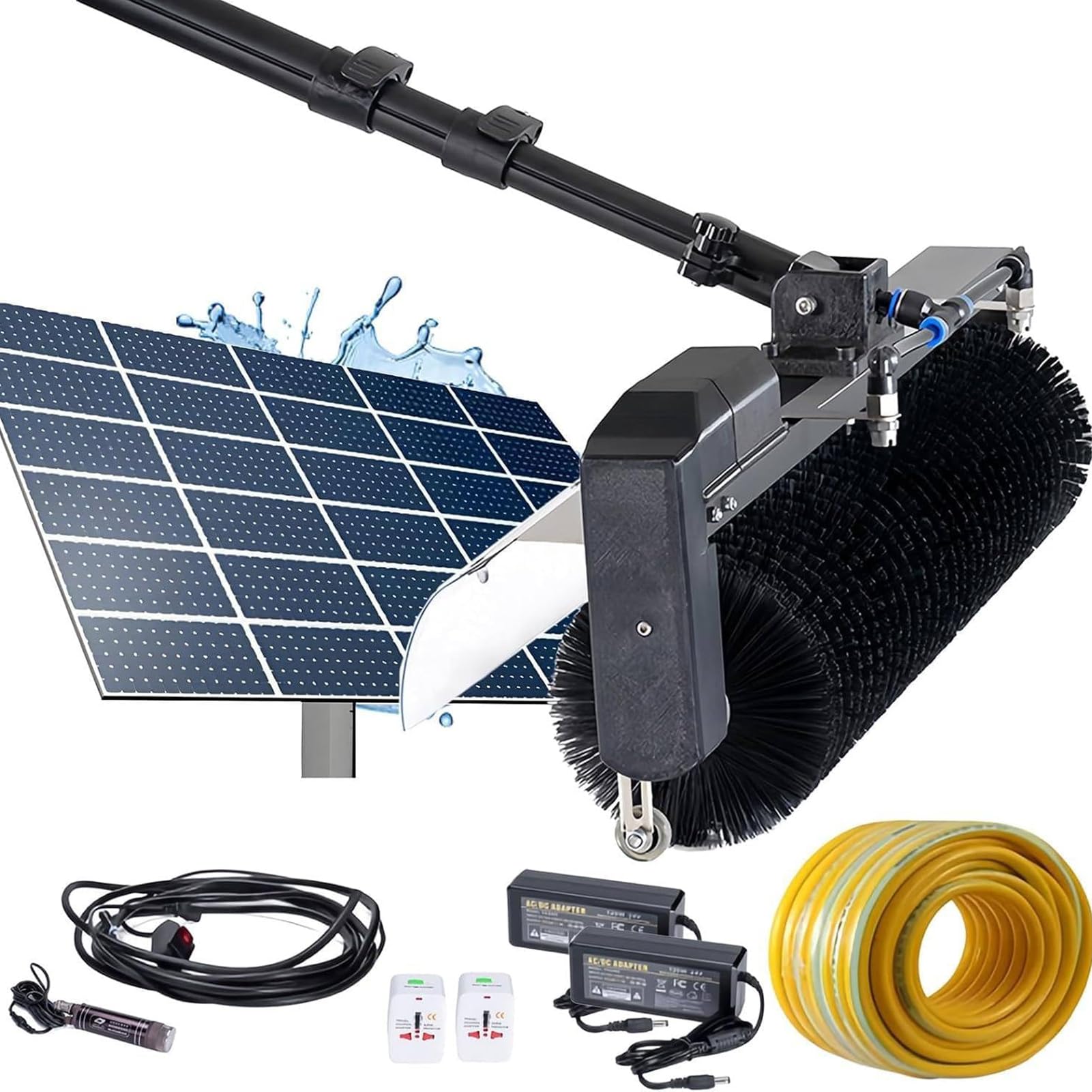 Cepillo de Limpieza de Panel Solar 7.5m Reach Batería de Litio Rotary Head Auto Spray Water System Extreme Temp Resistant Versátil Uso Comercial del Hogar