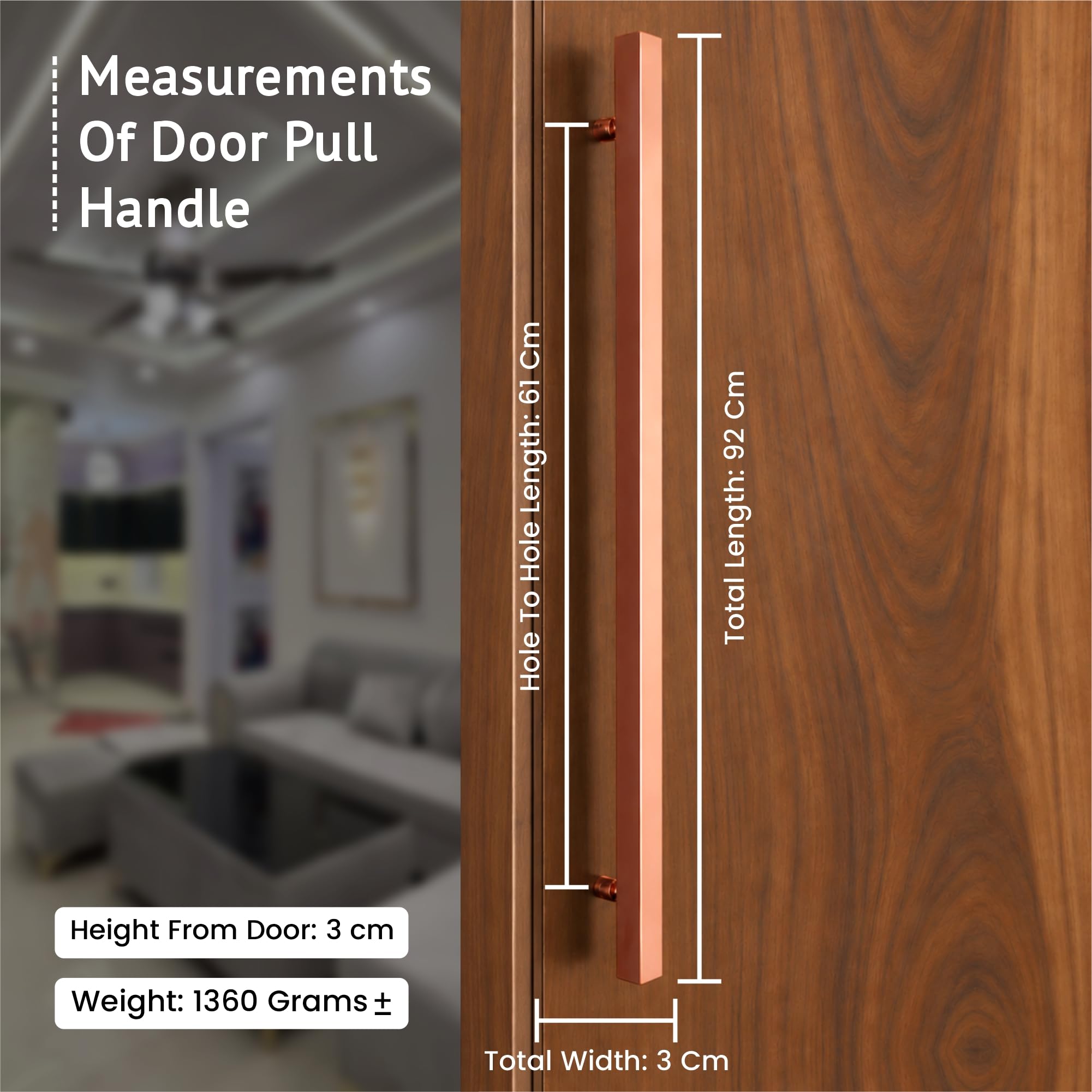 LAPO Superior 36 Inch Door Pull Handle for Home, Office & Hotel Entrance | Stainless Steel Rosegold Bar with 76cm Hole Gap | Fits 30–100mm Wooden & Glass Door| Screws Included | 3Yrs Warranty| 1Piece — Amazon image 2
