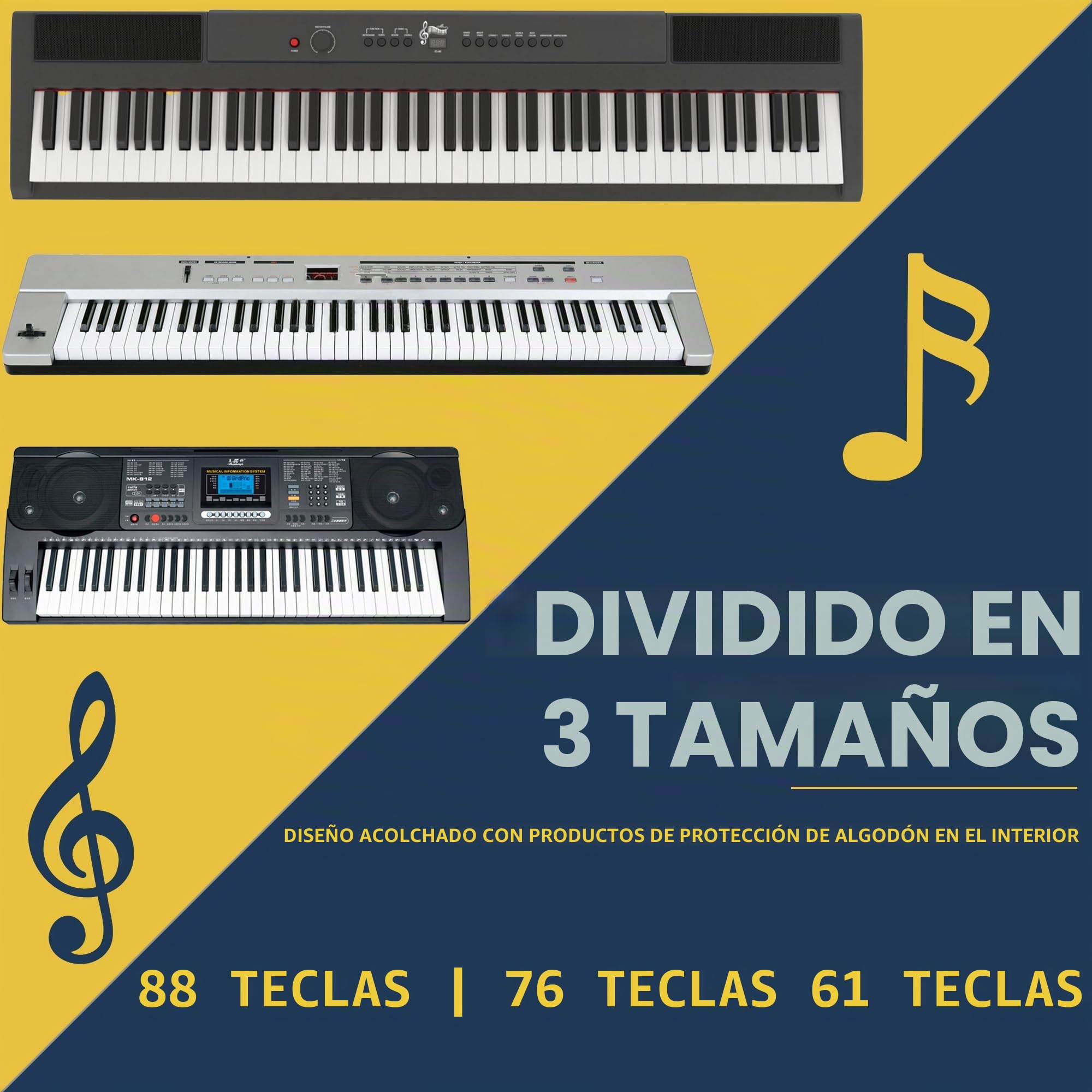 OUOUTMEE 61Noten Funda para teclado electrónico, tela Oxford 600D, 10 mm de borde, negro, resistente a golpes, impermeable, cuatro protectores de esquinas