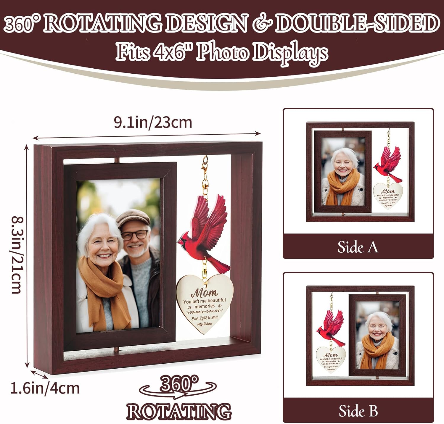 Sympathy Gifts for Loss of Mom: Double 4x6 Photos, Cardinal Memorial Picture Frame for Mother, Bereavement Gift in Loving Memory with Touching Text