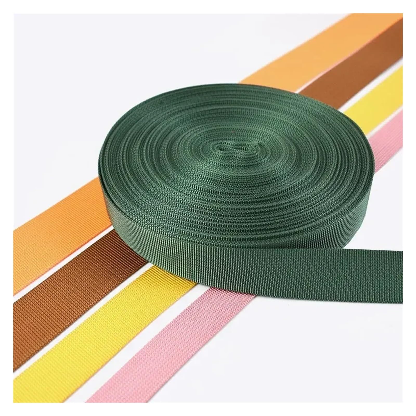nylonowe taśmy, Taśma parciana nylonowa wielokolorowa o długości 5 metrów 25-50mm do szycia pasów, klamer pasków(Grassgreen,25mm)