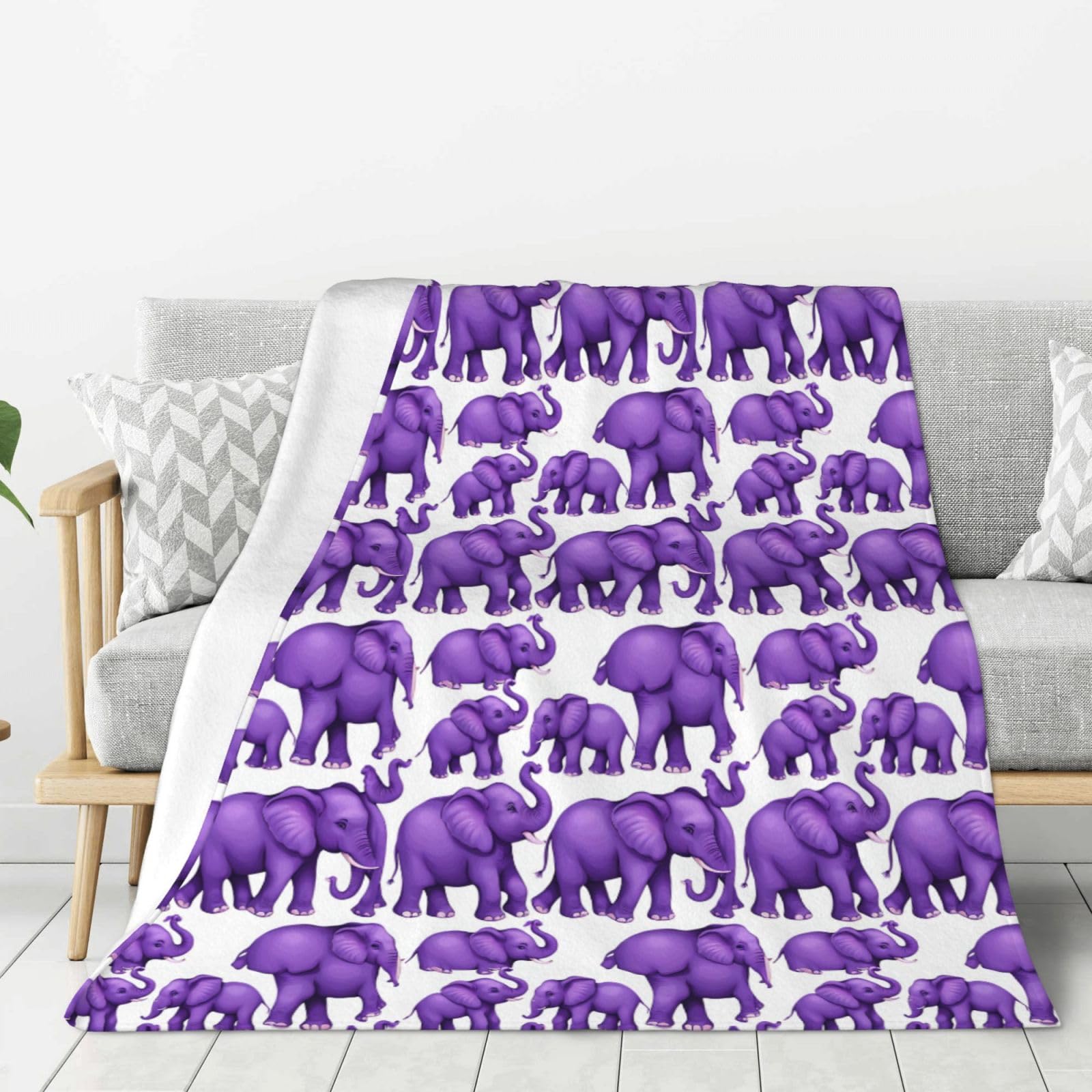 Grande couverture douce éléphant violet épaisse et thermorégulatrice