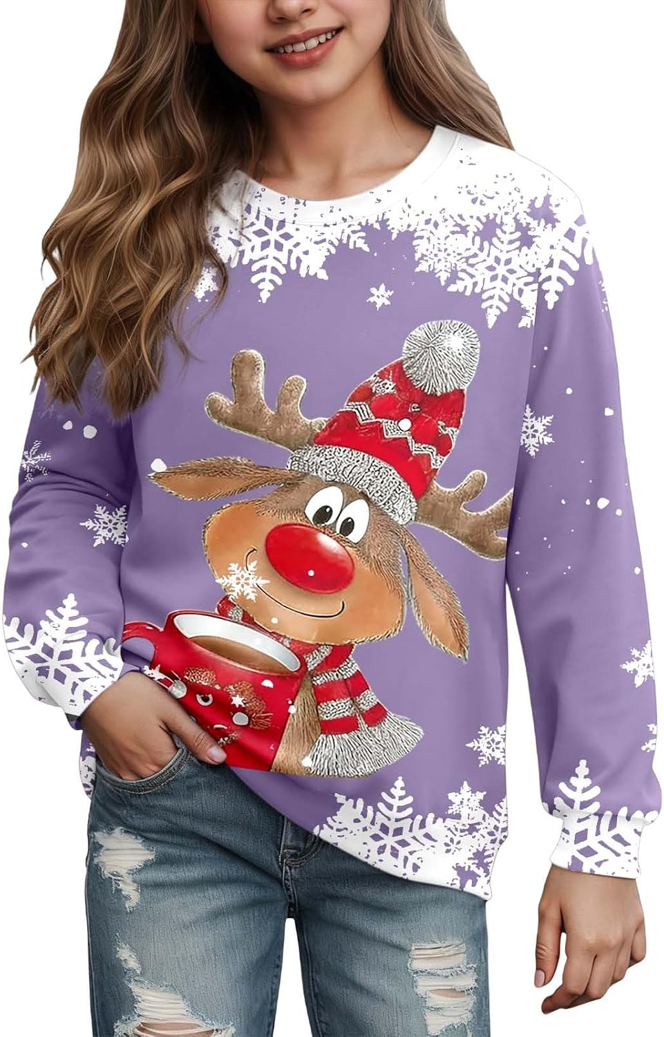 Sweatshirt Long Sleeve Christmas Crewneck Graphic Pullover Tops Unisex Kids Cute Comfort Outfit For Xmas Festive Holiday Wear