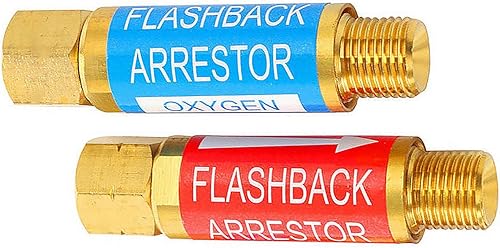 Vista 7 de Oxígeno Acetileno Propano Flashback Arrestors Set Regulador Final 9/16-18 Hilos B