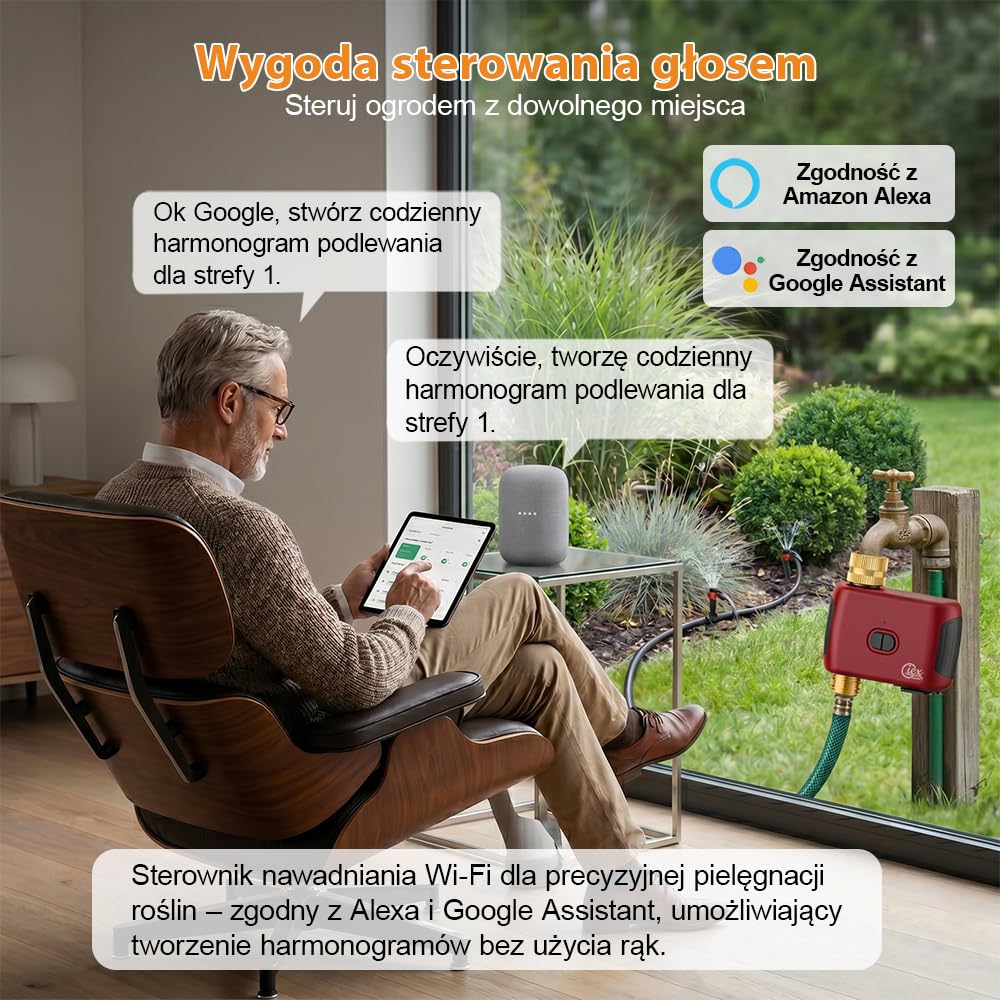 GIEX Timer nawadniania WiFi, inteligentny programator wody do kranu ogrodowego, kompatybilny z Alexa i Google Assistant, działa z aplikacją Tuya Smart Life, automatyczny system podlewania