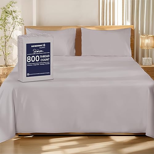 SGI - Juego de sábanas tamaño King de 100 % algodón Supima americano de 800 hilos, tejido de satén de lujo, ultra suave, transpirable y duradero,