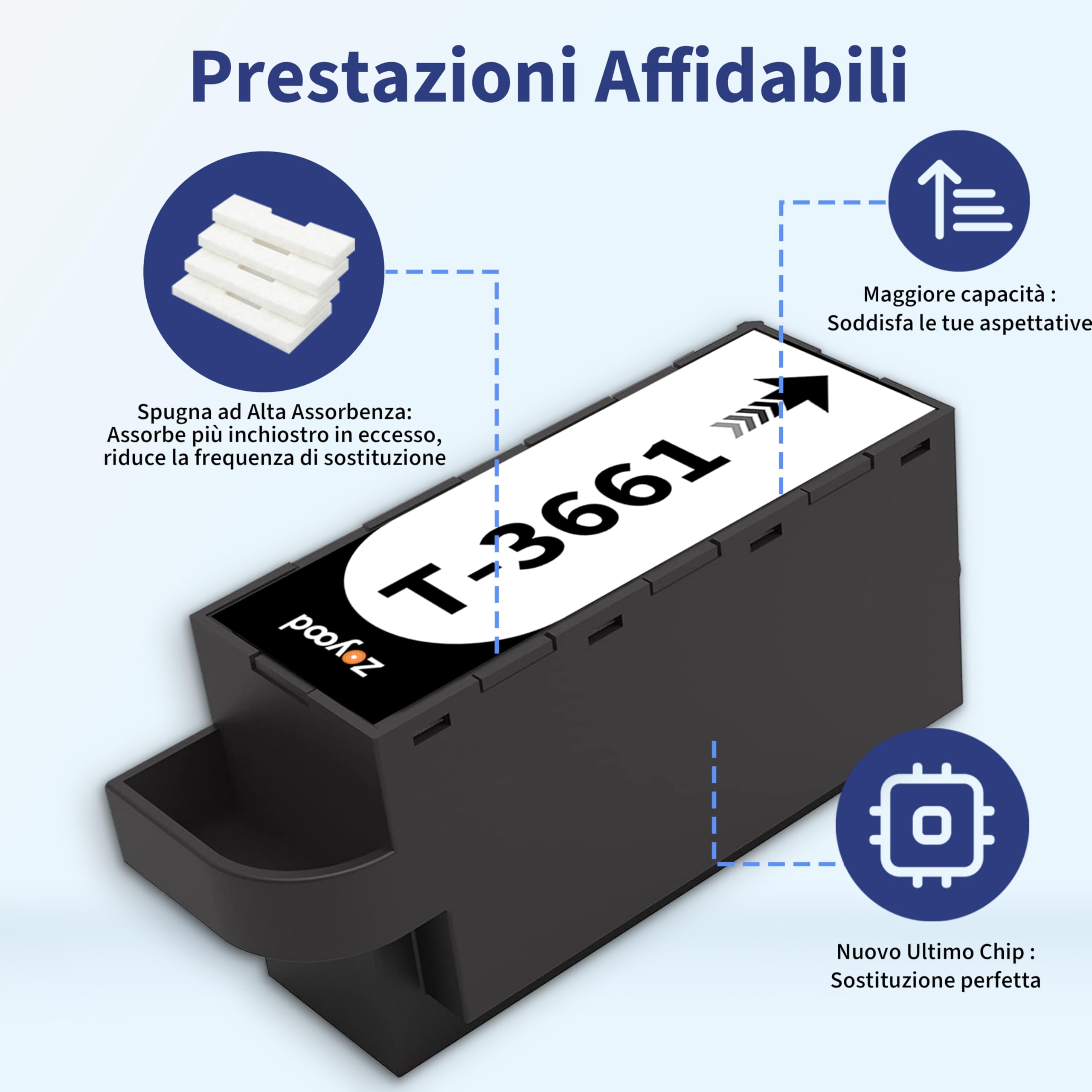 T3661 Scatola di Manutenzione Compatibile con Epson T3661 Contenitore di Manutenzione T 3661 C13T366100 con XP-6000 XP-6100 XP-8500 XP-6001 XP-6005 XP-6105 XP-8600 XP-8605 XP-970, 1-Pezzi