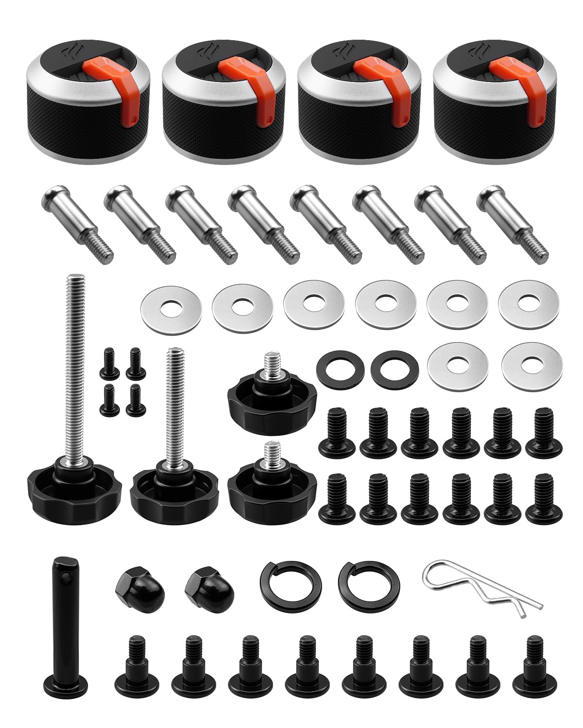 2177 Gas Griddle Control Knob & Hardware Replacement Kit Compatible with Blackstone 2177 36" Propane Griddles, 4 Burner Orange Knobs, Grill Repair Parts Set