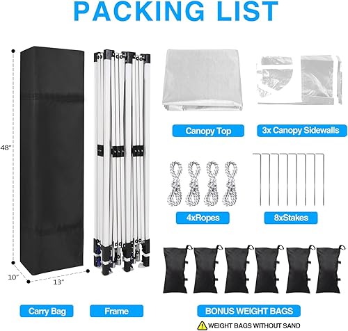 Miniatura 6 de Tienda de campaña desplegable de 10 x 20 pies con 3 paredes laterales extraíbles, toldo para exteriores para fiestas, tienda comercial impermeable