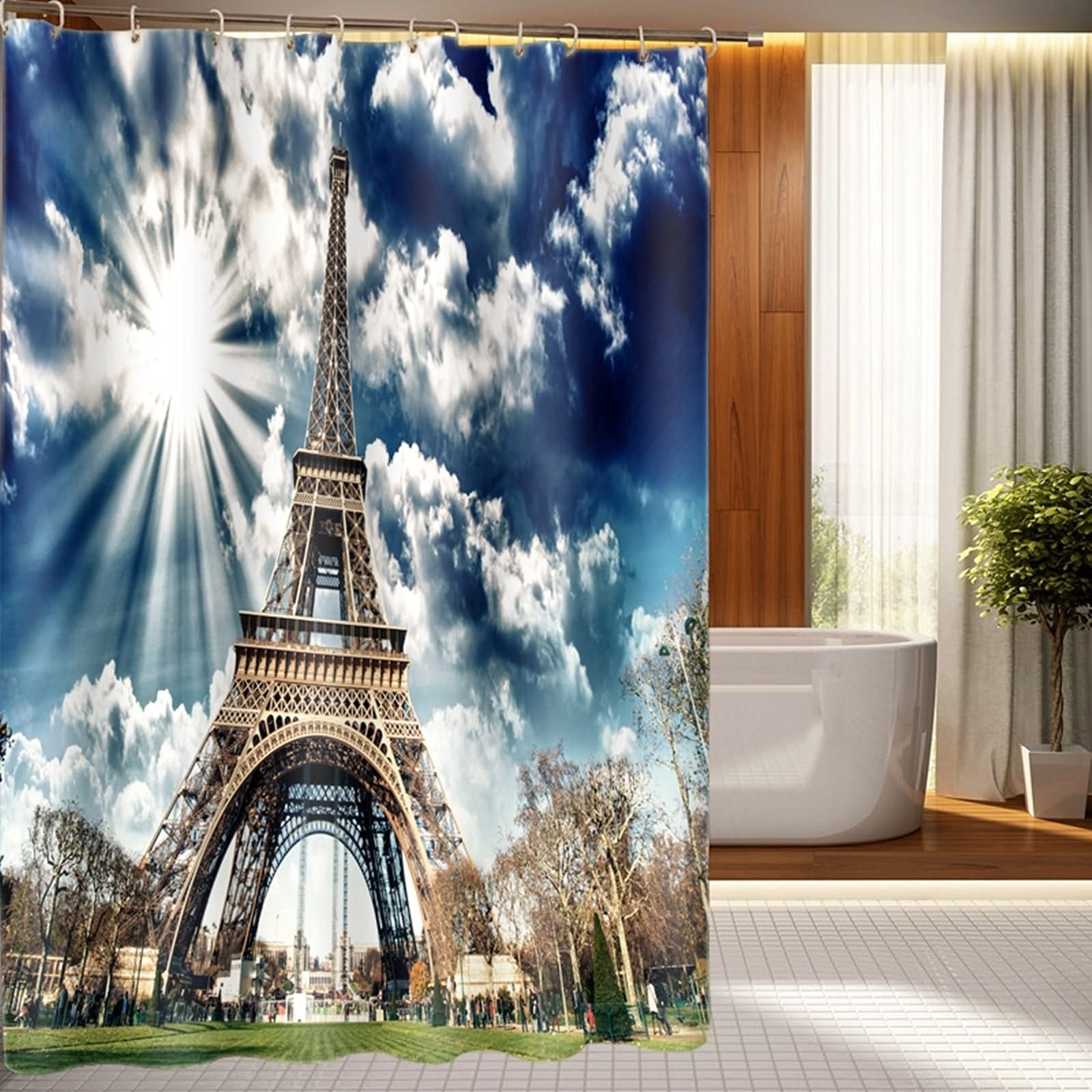 Rideau de douche original 180x180cm KnSam motif 3D Tour Eiffel qualitatif