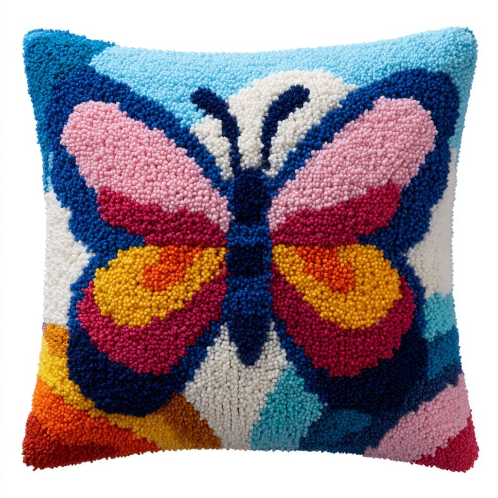 Taxpy Latch Hook Pillow Case Kits, Animals Butterfly Embroidery Kits DIY Pillow Cushion Cover Latch Hook Cushion Kit,17x17inch