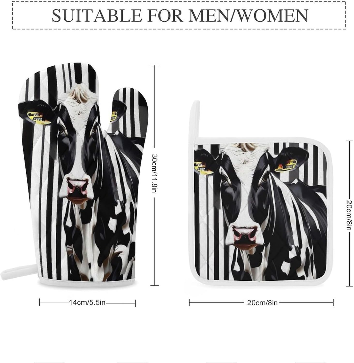 Oven Mitts Pot Holders Kitchen Black White Milk Cow Heat Resistant Oven Glove for Baking and Cooking