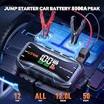 8000A 27000mAh Démarreur de saut de batterie de voiture Booster (Tous gaz ou 12L Diesel) UTRAI 12V Jump Starter pour Booster de batterie de voiture avec DC160W, 65W Charge rapide, 4 LED Cable de saut d'obstacles, étui de carrelage