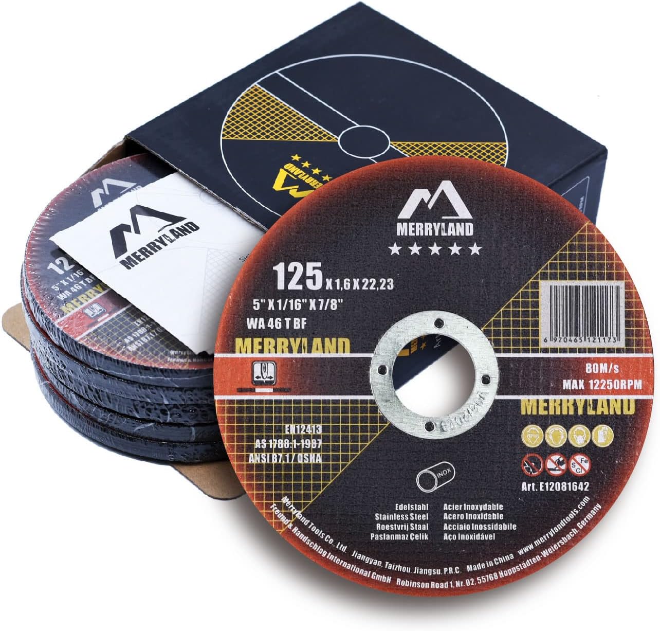 Merryland Grinding Wheel 5 inch for Angle Grinder, Metal 5 X 1/4 X 7/8 Grinding Wheel 10 Pack, for Iron Steel INOX Grind, Expert-Line E31086043