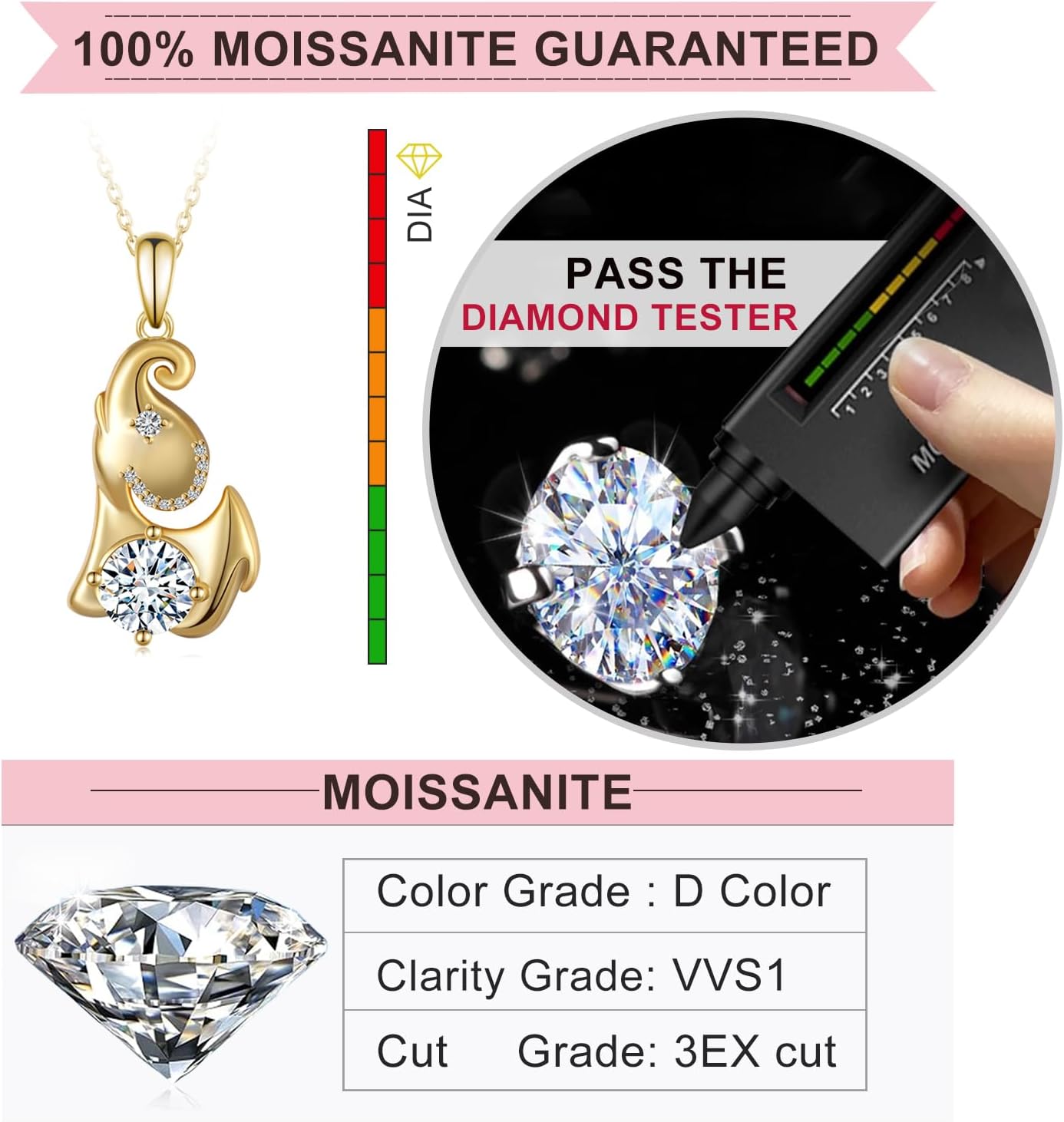 Animal Moissanite Necklace 925 Sterling Silver Moissanites Necklaces for Women Animal Pendant with Moissanite Stone Jewelry Gifts for Women