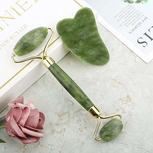 Miniatura 7 de Deciniee Juego de rodillo de jade y Gua Sha  masajeador facial de belleza y herramienta Guasha para cara, ojos, cuello, cuerpo  2 en 1 para el