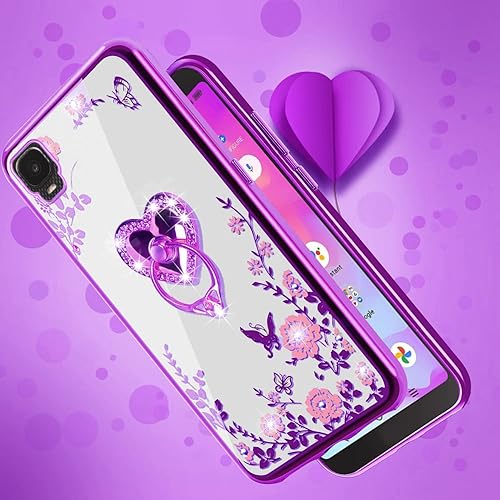 Miniatura 6 de B-wishy Funda para Alcatel TCL A3 A509DL para mujer, con purpurina de cristal, mariposa, corazón, floral, delgada, TPU de lujo, con soporte, correa