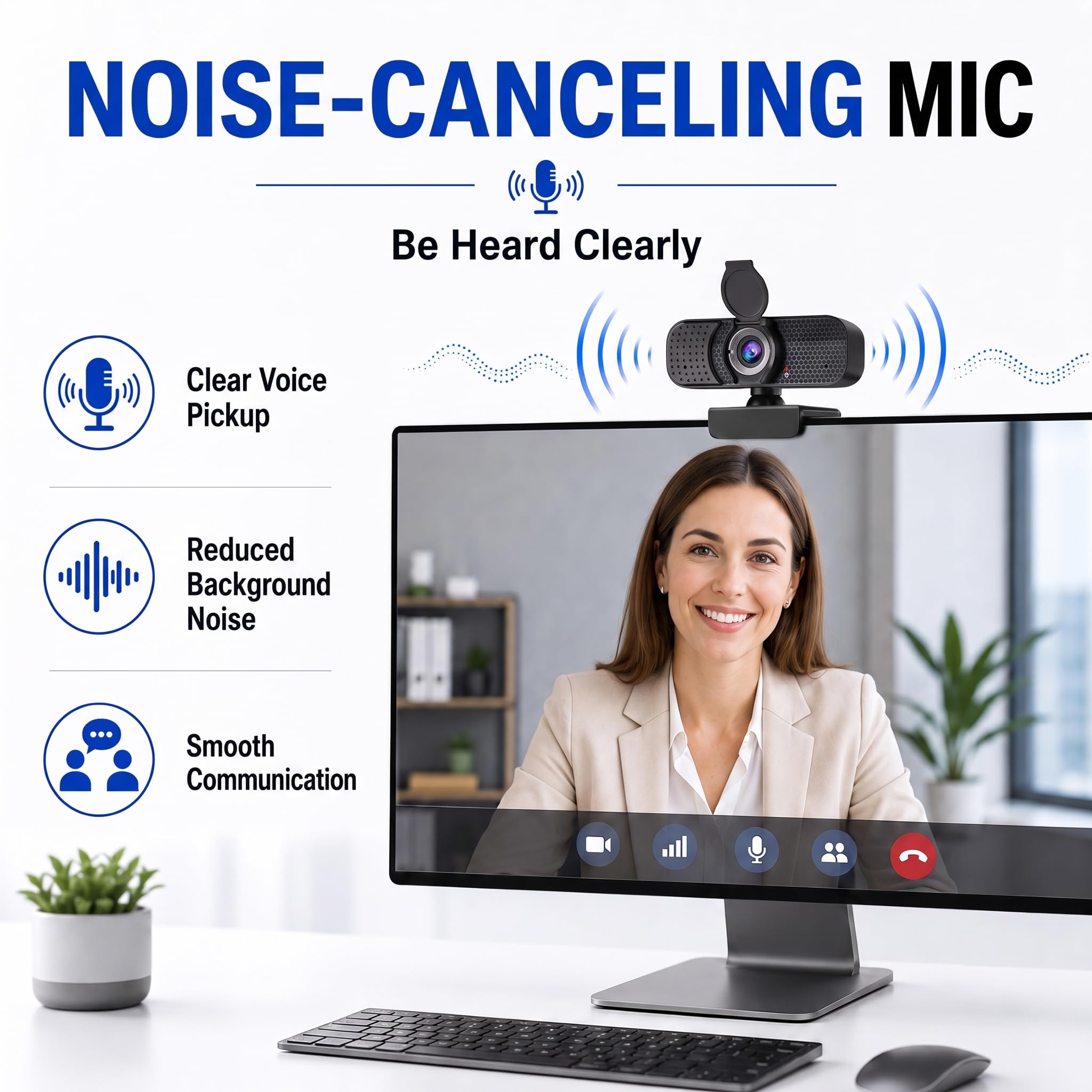 Webcam USB 1080P con doppio microfono e copertura per la privacy, autofocus plug-and-play, grandangolo, luce bassa, clip regolabile e treppiede da 1/4", per Zoom/Teams/Google Meet/OBS su