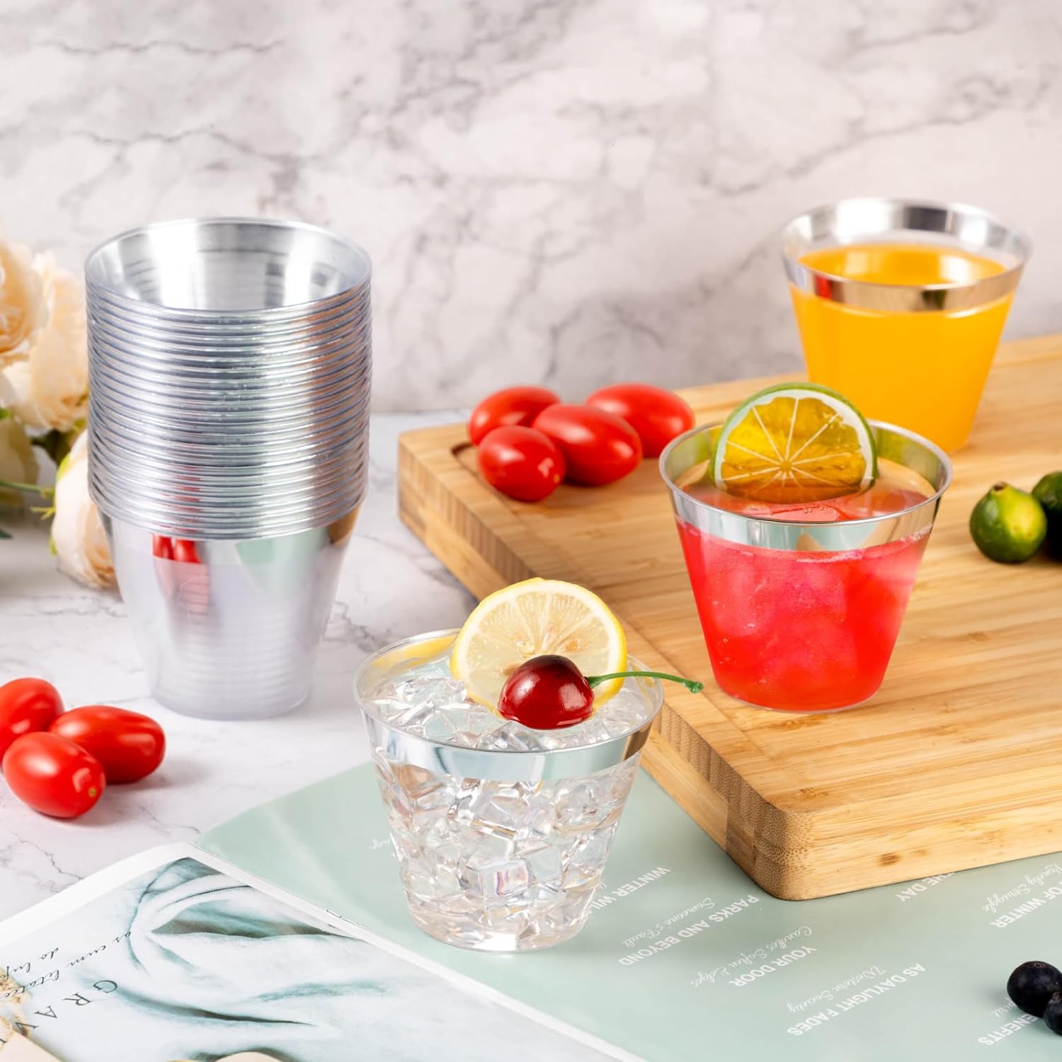 Goodluck 50PCS 9oz Plastic Cups for Party, Disposable Silver Plastic Cups, Cocktail Glasses for Wedding Thanksgiving, Christmas - Image 5
