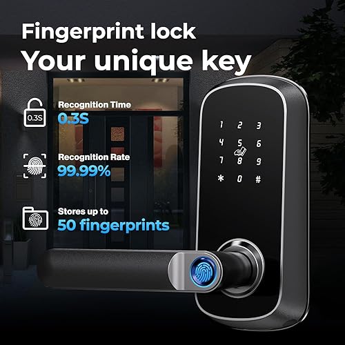 Miniatura 2 de Cerradura inteligente para puerta delantera, entrada sin llave con huella digital, código y acceso digital, acabado negro mate, fusión perfecta de