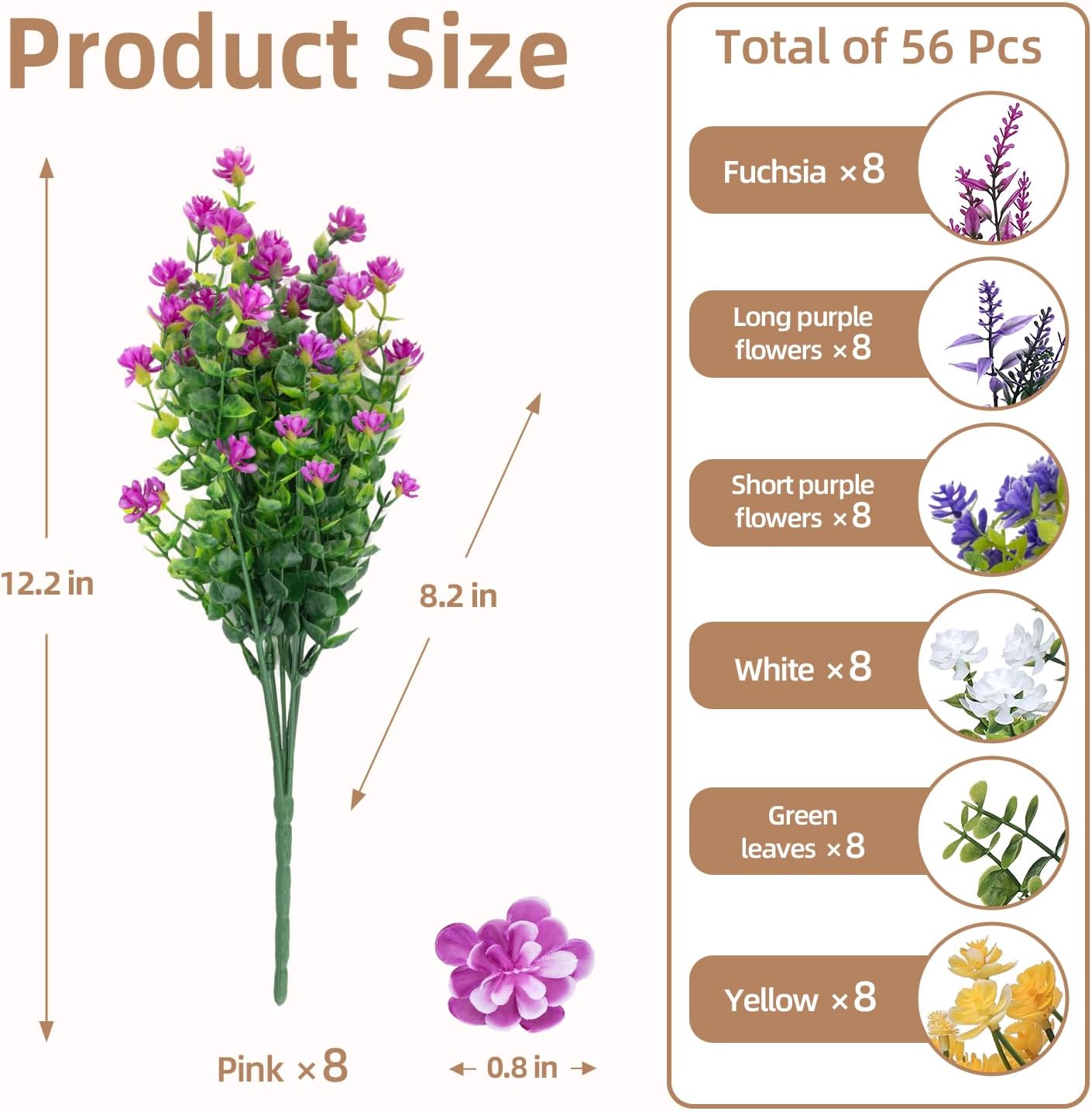 56 Bundles Artificial Flowers for Outdoors, UV Resistant Artificial Outdoor Plants, Faux Plants for Spring Summer Garden, Porch, Window Box, Hanging Planters, Home Wedding Farmhouse (Mix)