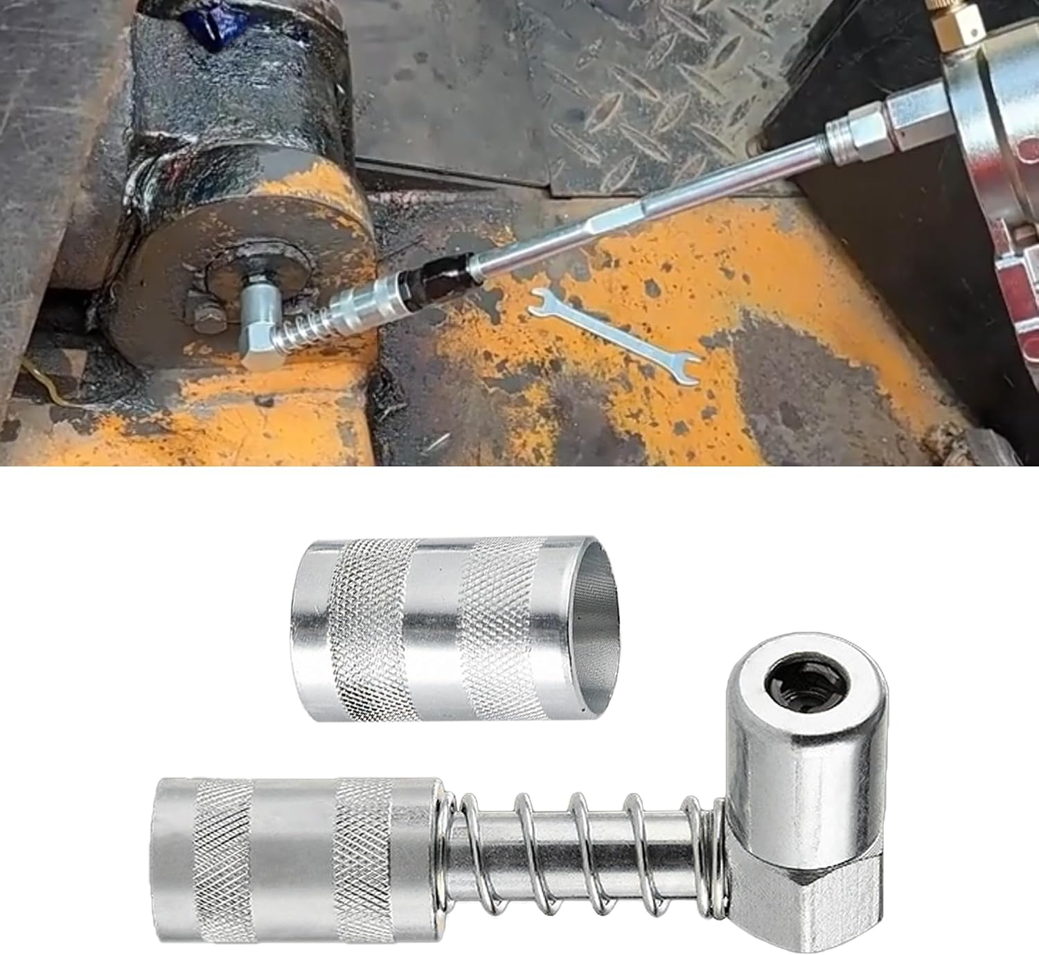 90 Degree Grease Coupler Adapter, Sturdy Steel Grease Coupler Adapter with Sleeves for Tight Spaces, Tight Spaces for Auto, Farm, Truck or Industrial Use (Big Sleeve)