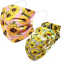 Everydayspecial 50-Pack Disposable 3-Layer Floral Face Masks for Adults - Breathable Protection with Nose Clip
