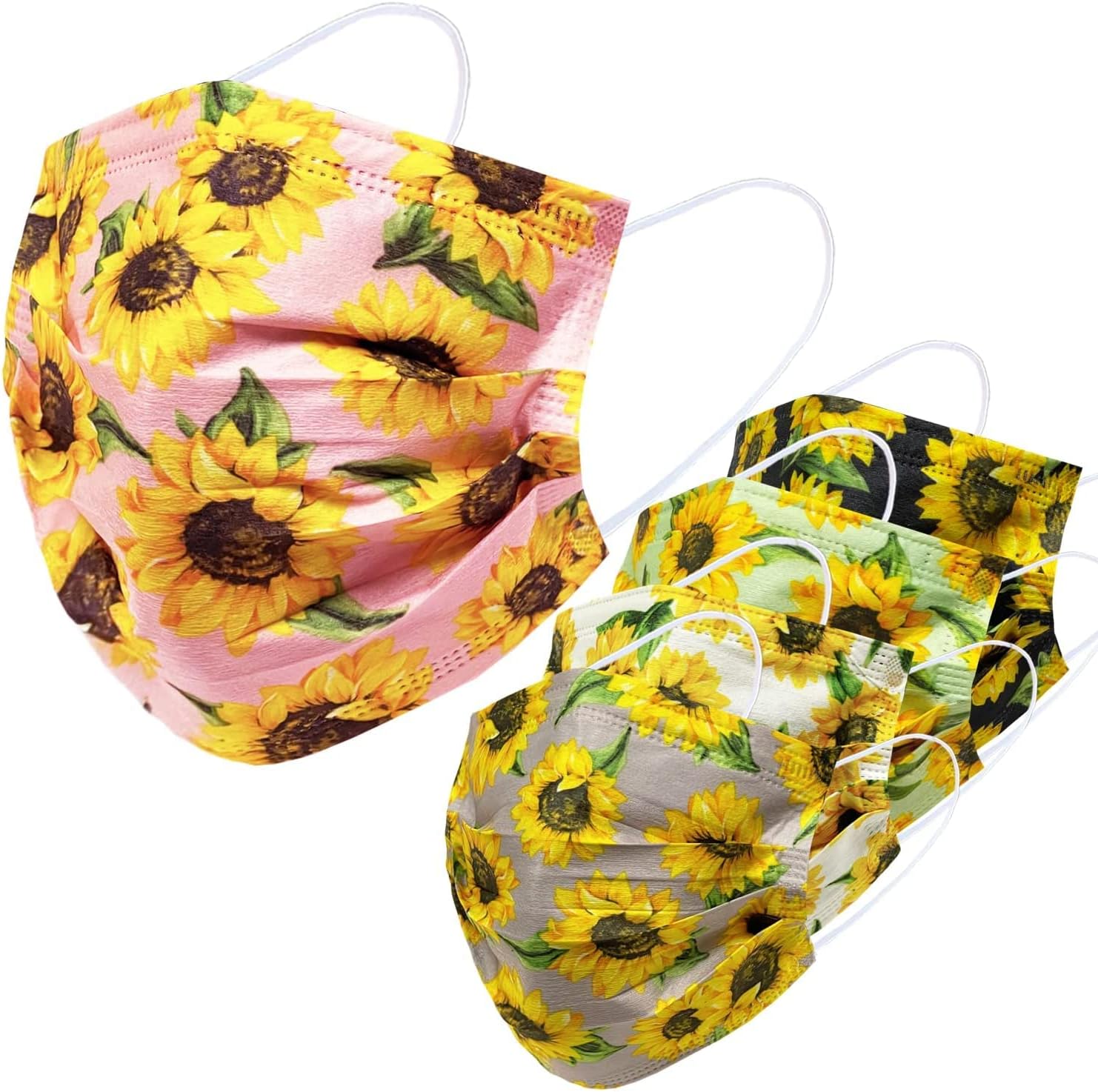 Disposable Floral Print Safety Mask 3 Layer Protection Face Mask for Adults 50 pcs