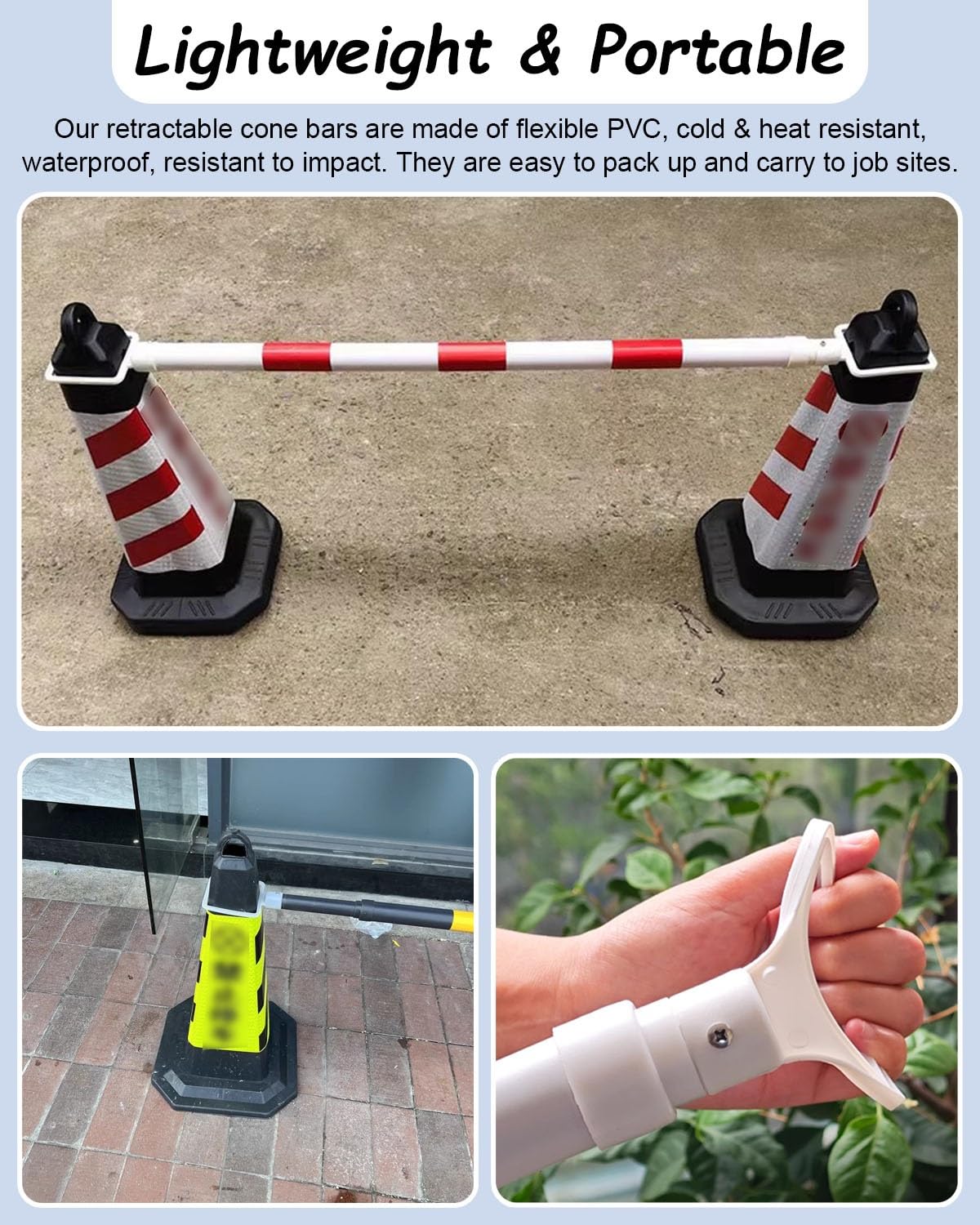 Vibeo Barres de Cônes de Circulation Poteau Extensible pour Barrières de Sécurité Routière, Conique Légers Contrôle, Tige de Connexion Réflectrice pour Chantier, Cônes Non Inclus(18pcs)