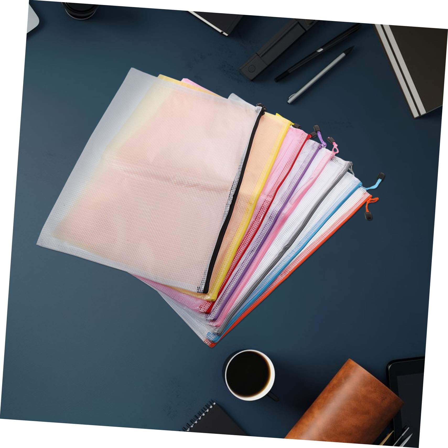 16pcs Pochettes Document Zippées A3 Pochette Transparente en Pvc Imperméable à Maille pour Bureau École