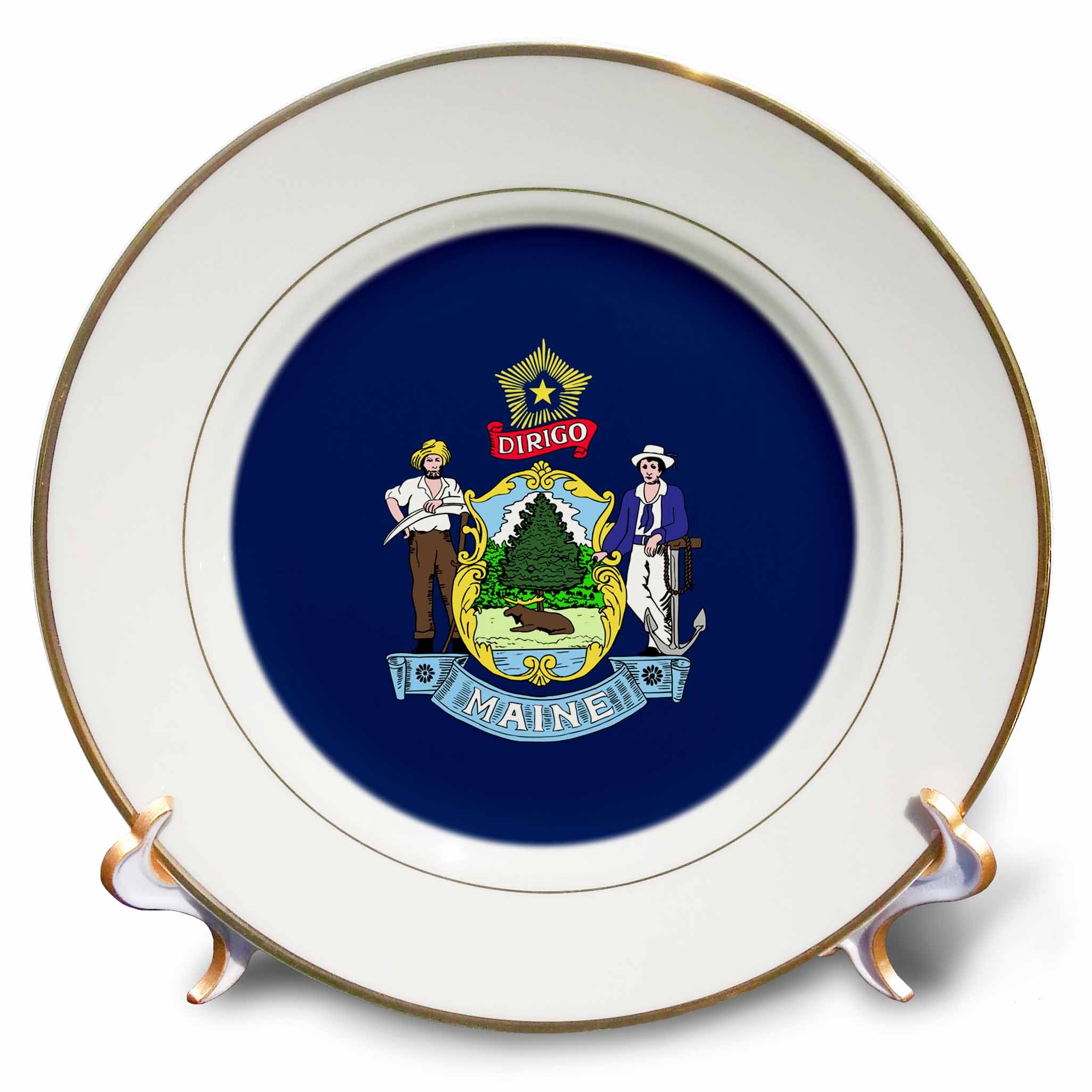 3dRose cp_55455_1 State Flag of Maine PD-US Porcelain Plate, 8-Inch